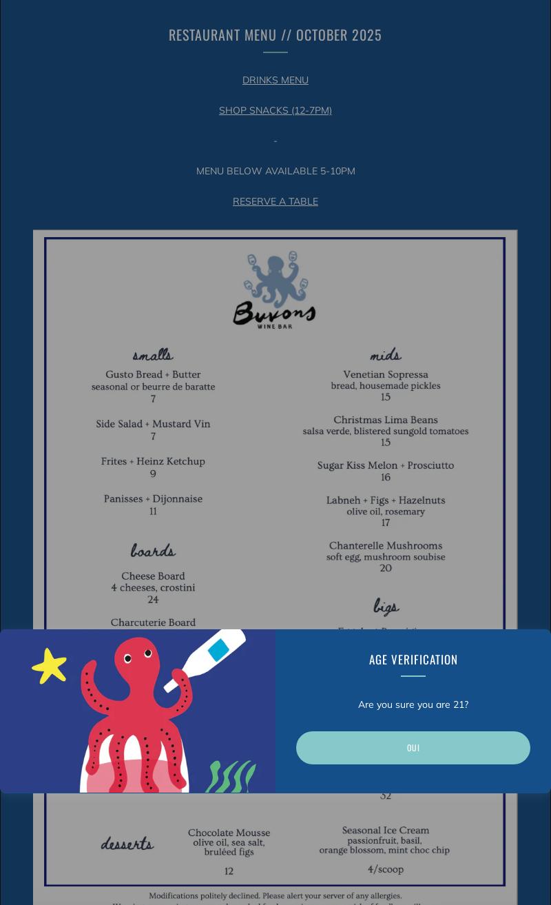 Buvons Natural Wine Bar + Shop Menu