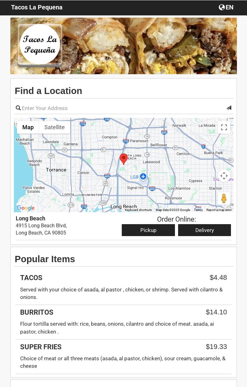 Tacos La Pequeña Menu