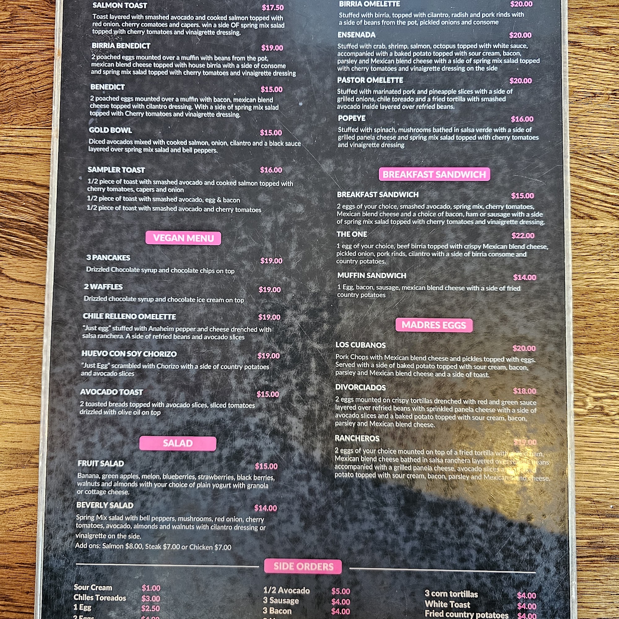 Madres Brunch Menu