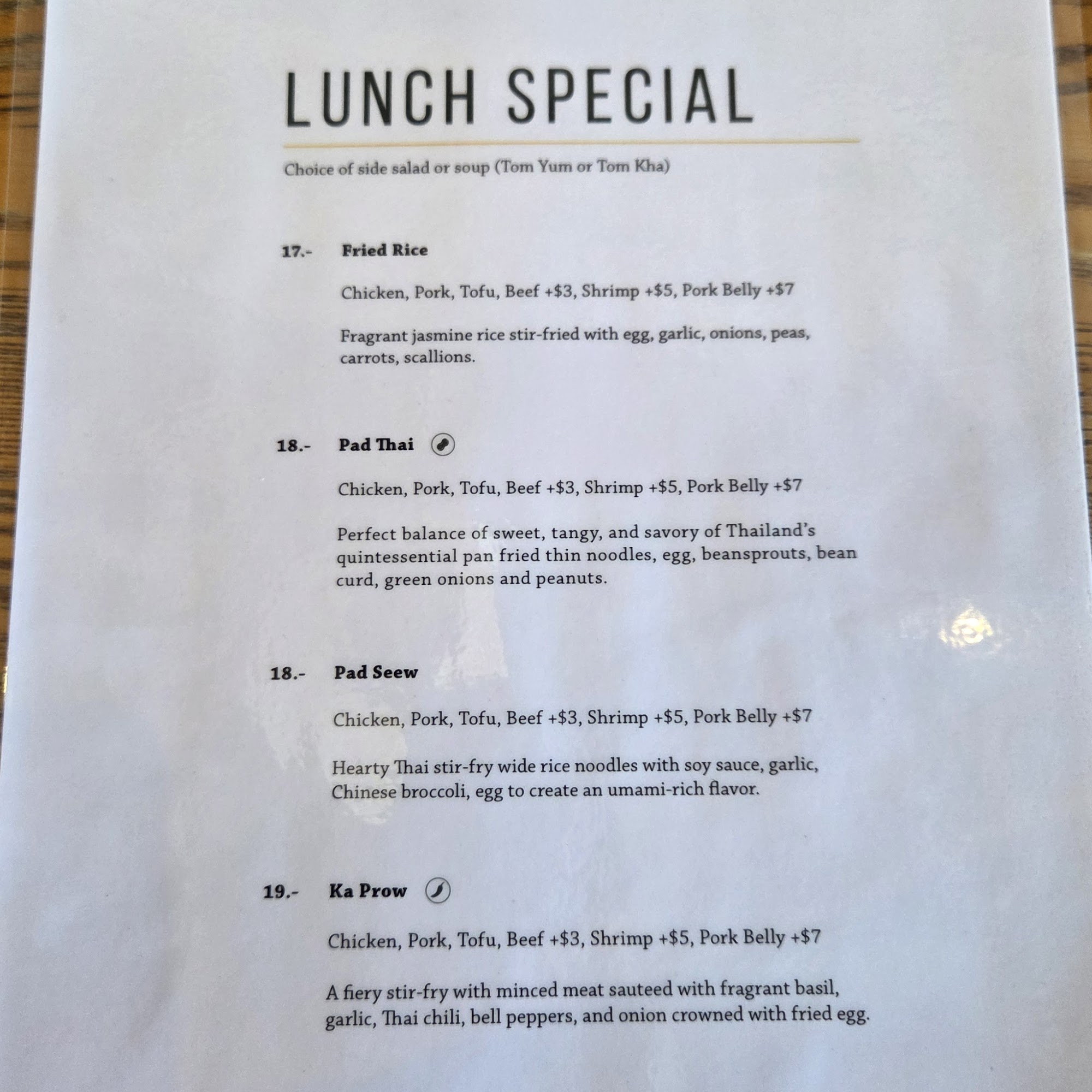 The Second Owl Thai Kitchen and Bar Menu