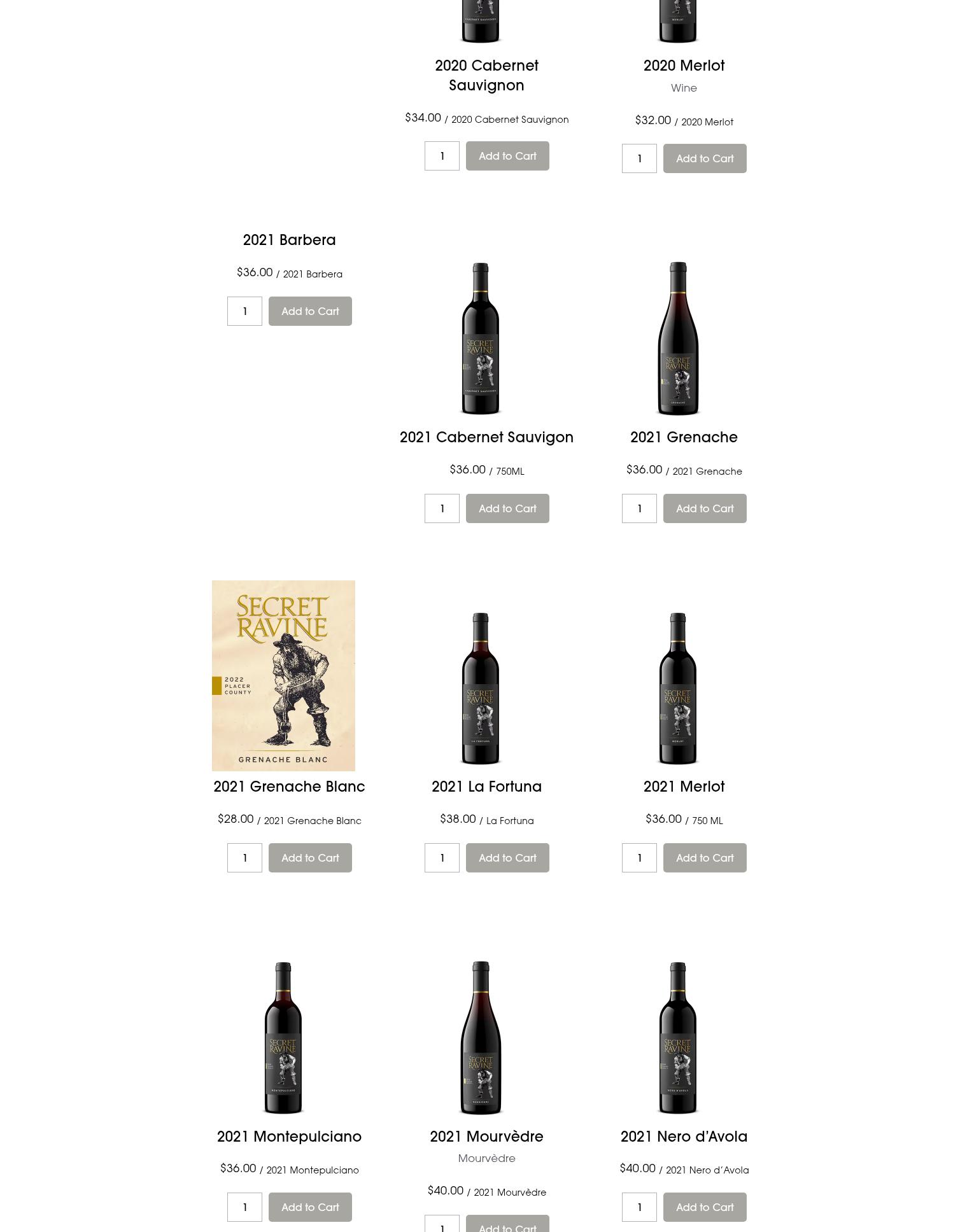 Secret Ravine Vineyard & Winery Menu