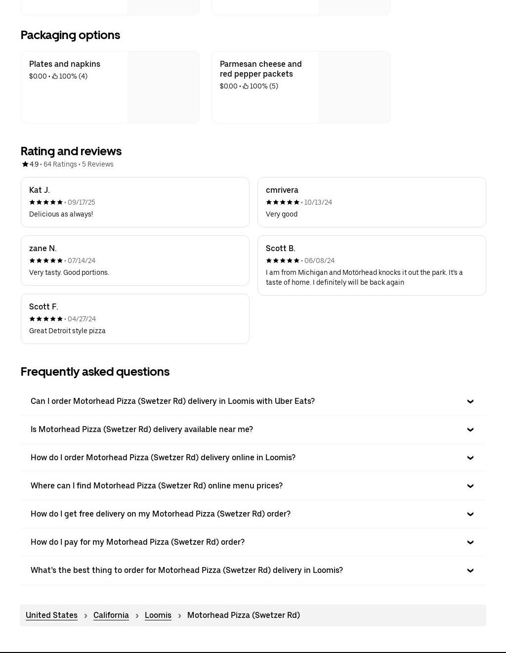 Motorhead Pizza Menu