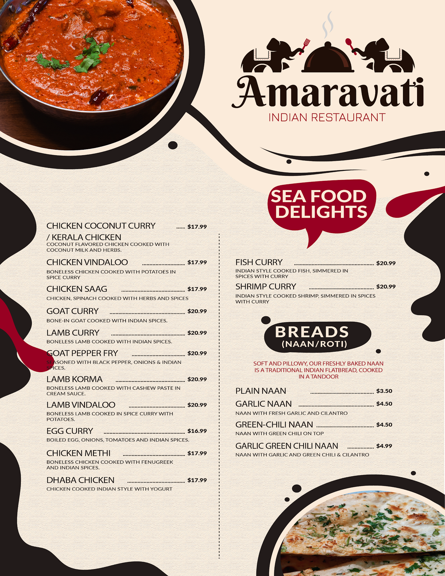 Amaravati Indian Restaurant Menu