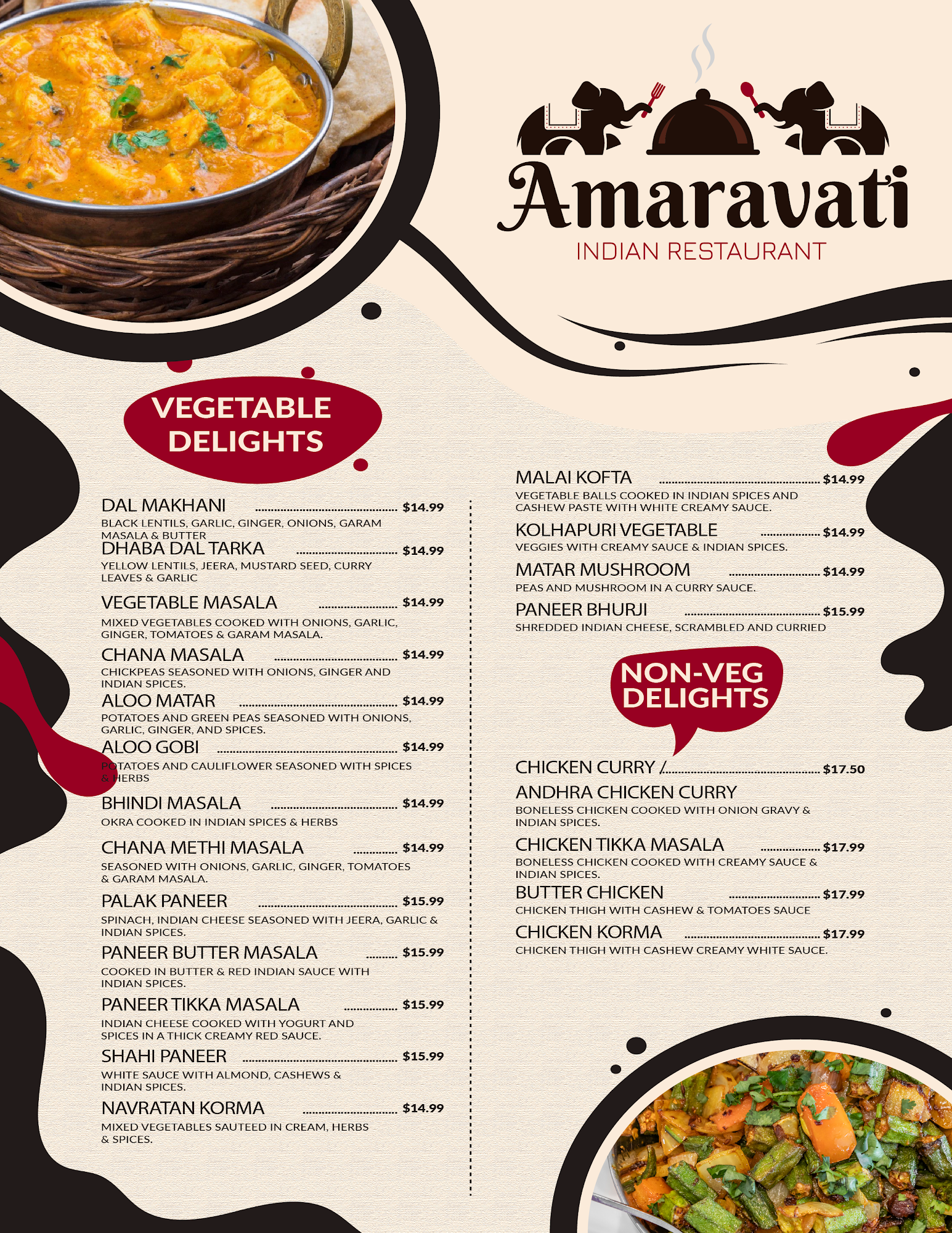 Amaravati Indian Restaurant Menu