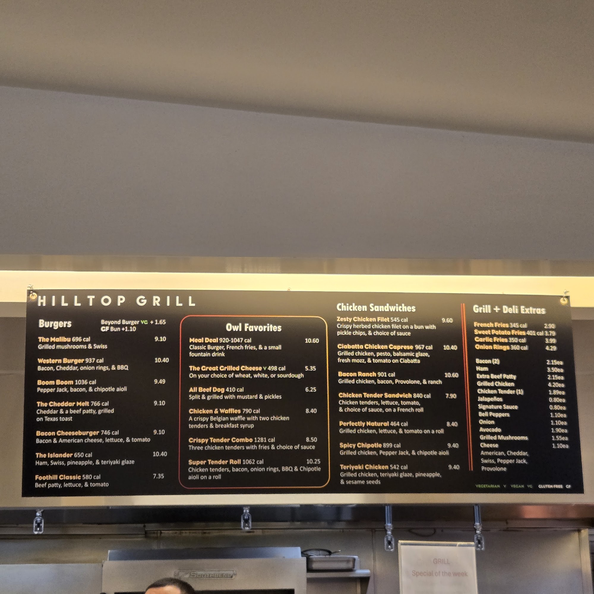 Foothill Pacific Dining at Hilltop Grill Menu