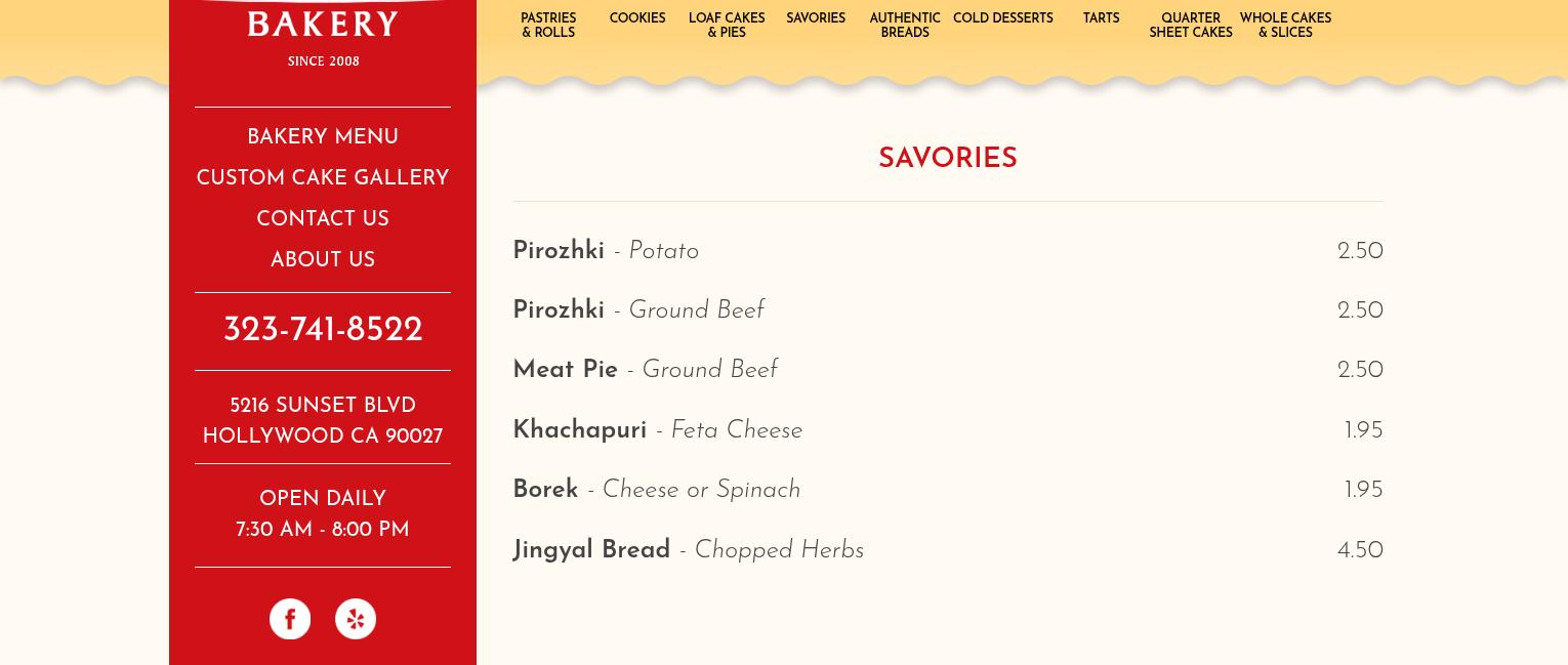 Goldstar Bakery Menu