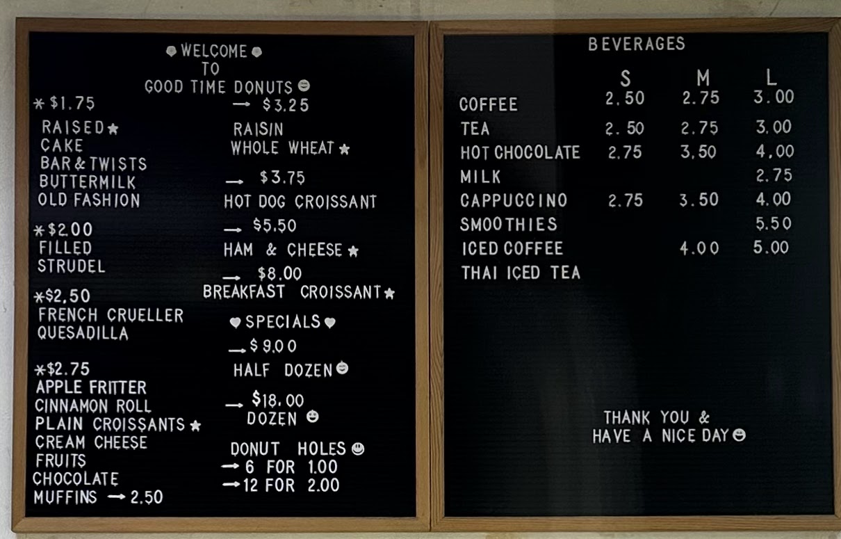 Good Time Donut Menu