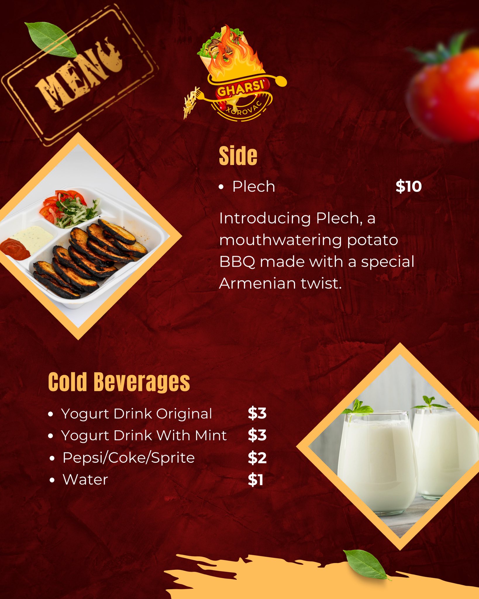 Gharsi Xorovac Menu