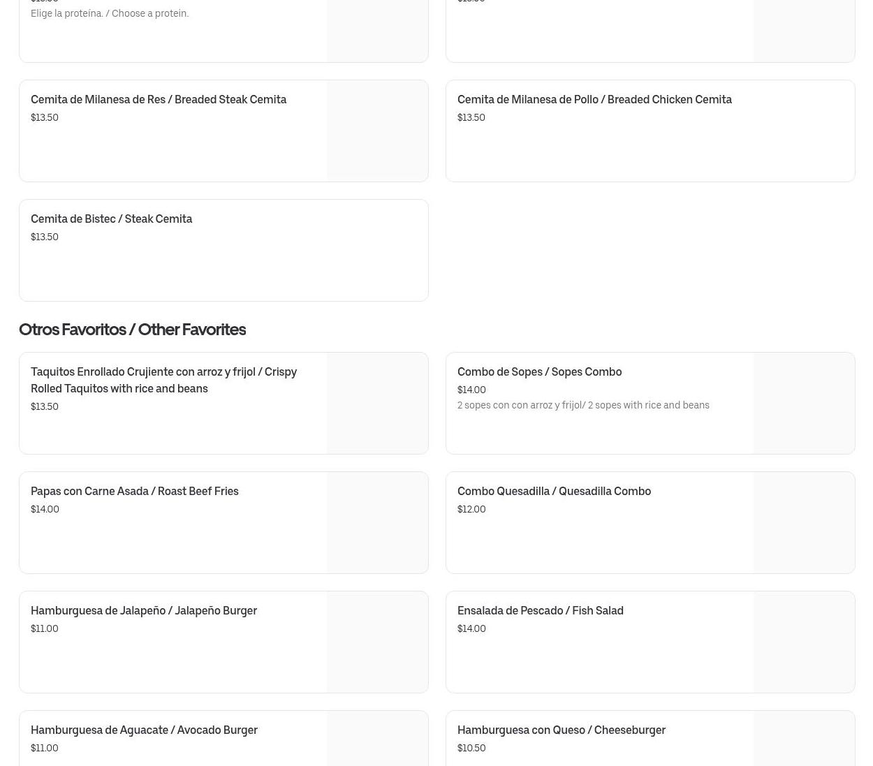 LA CHILANGA food truck Menu