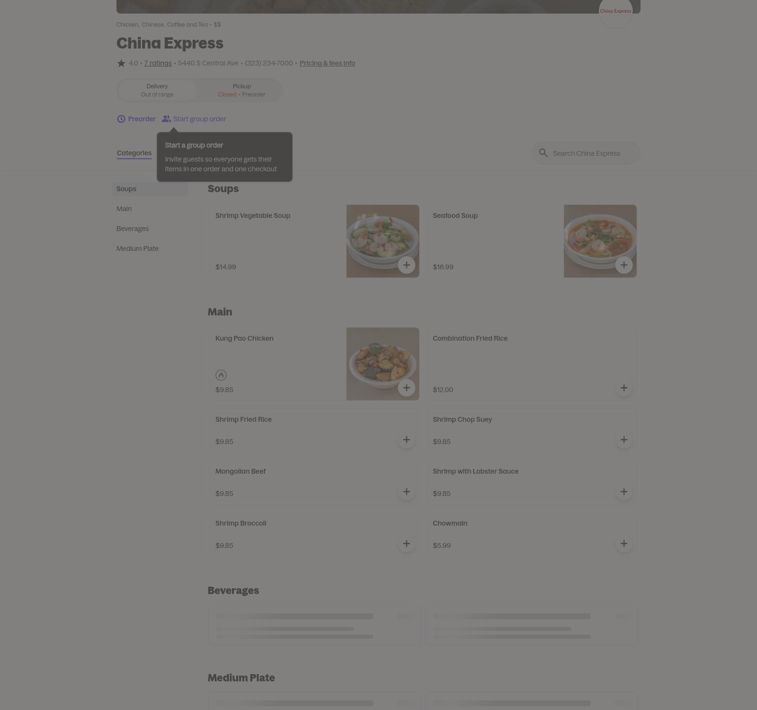 Chinese Fast Food Menu