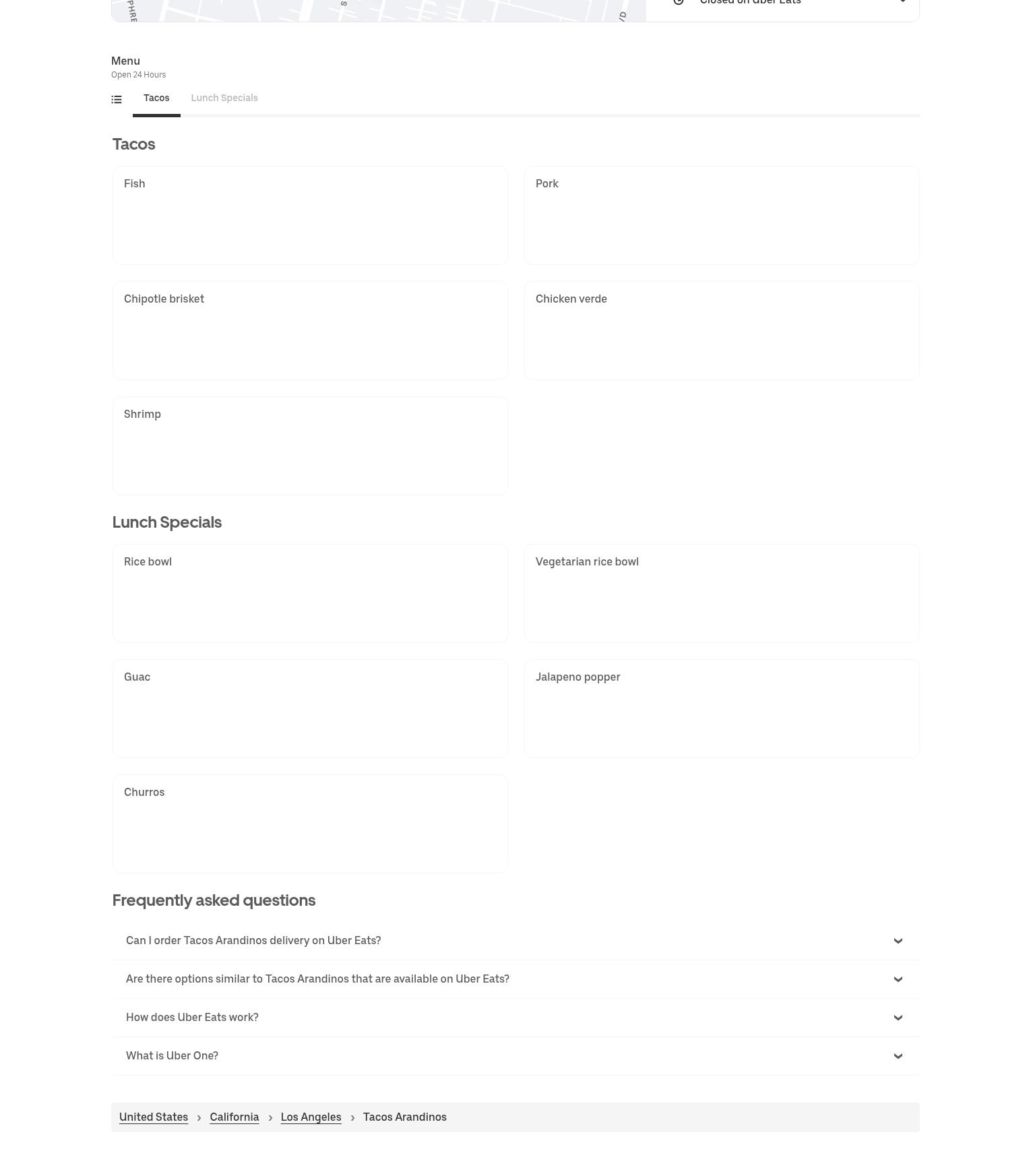 Tacos ARANDINOS Menu