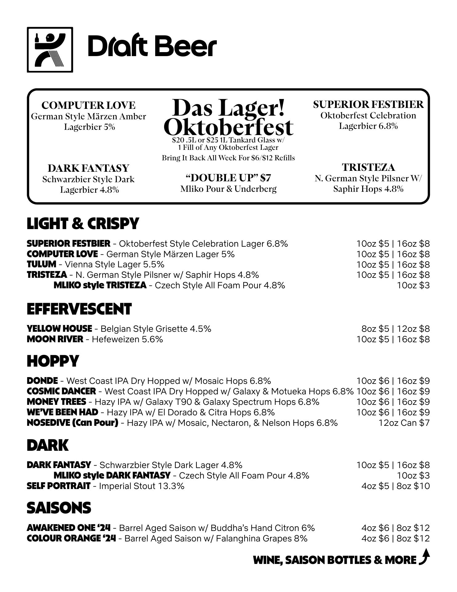 Homage Brewing Menu