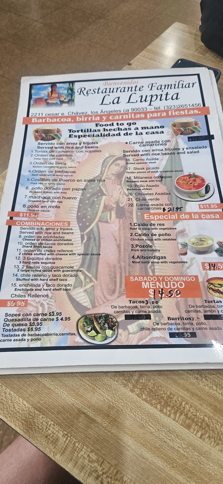 La lupita restaurant Menu
