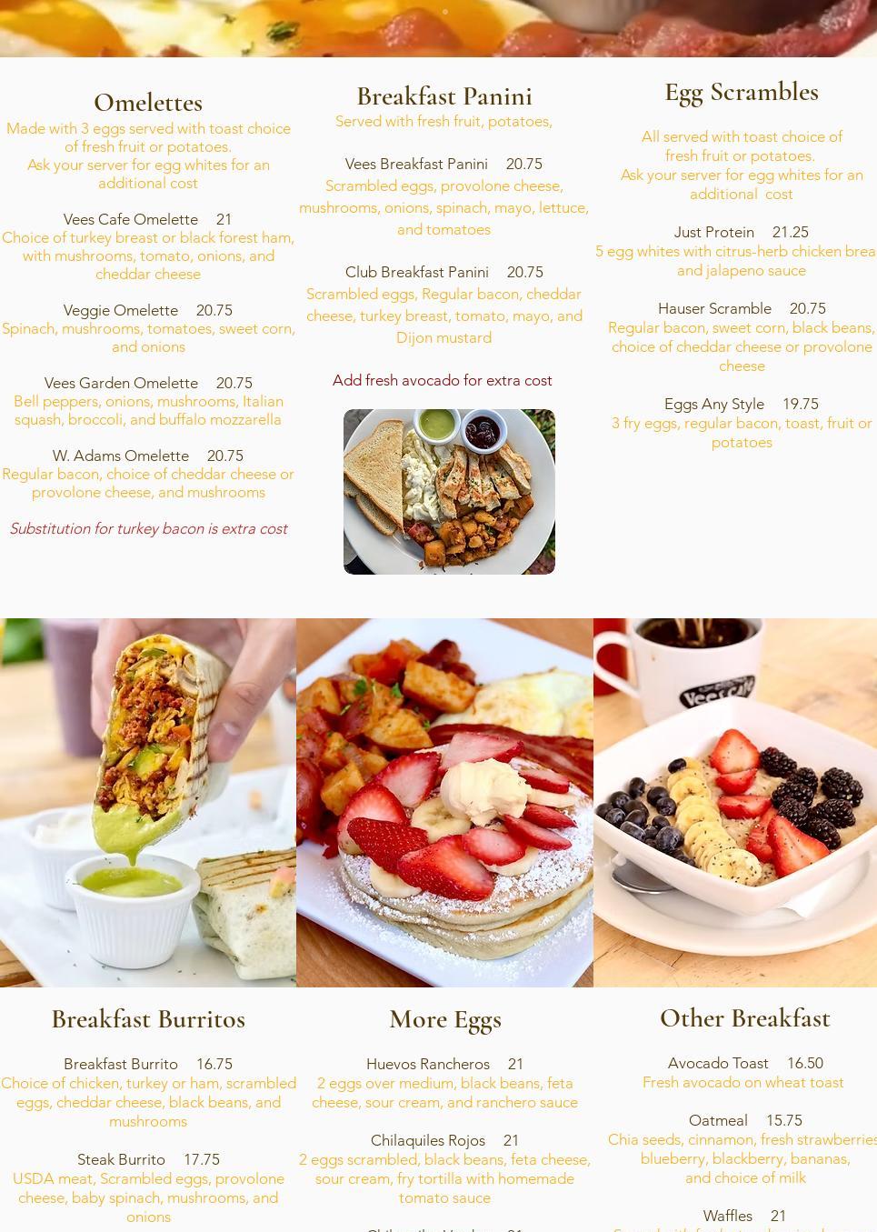 Vees Cafe Menu