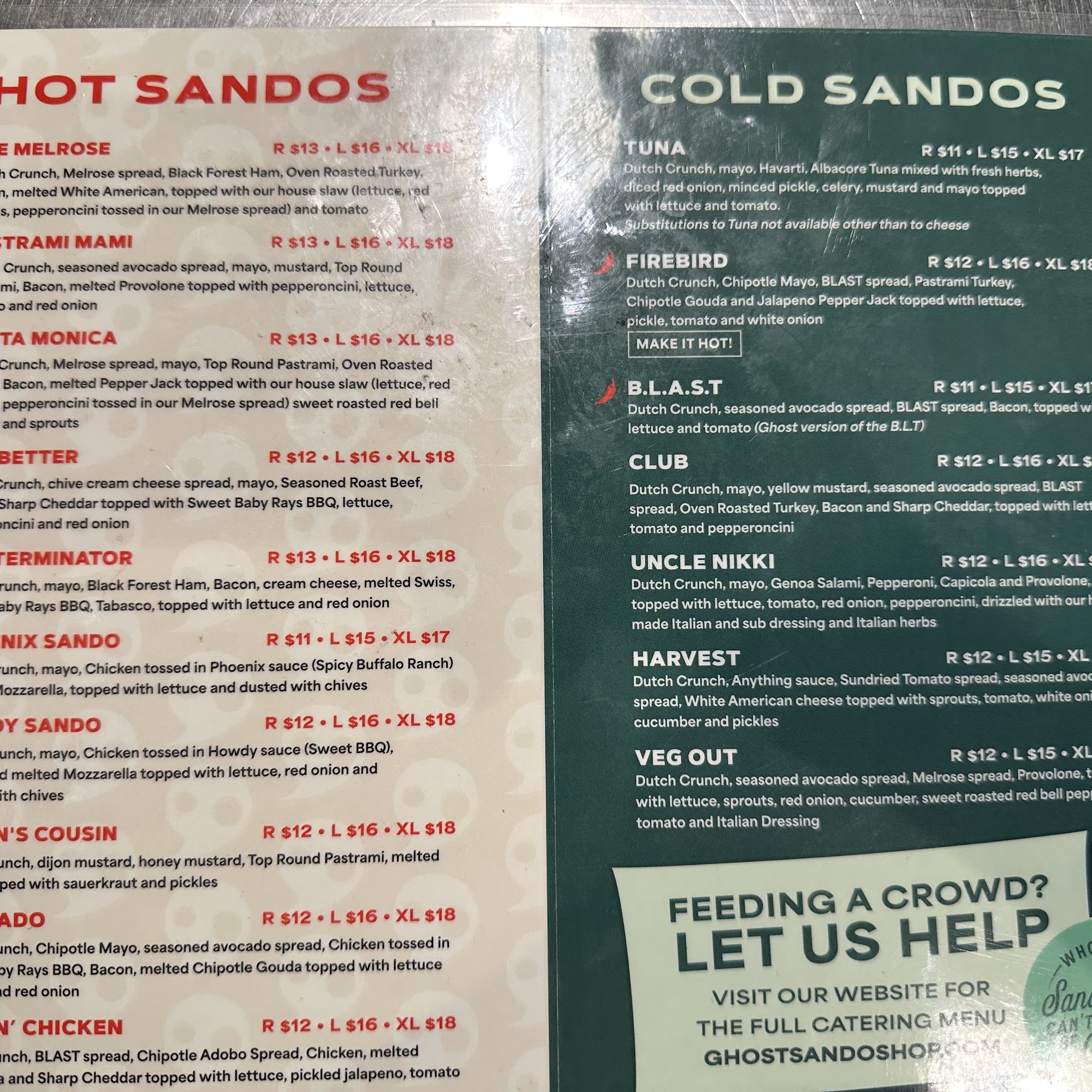 Ghost Sando Shop Menu