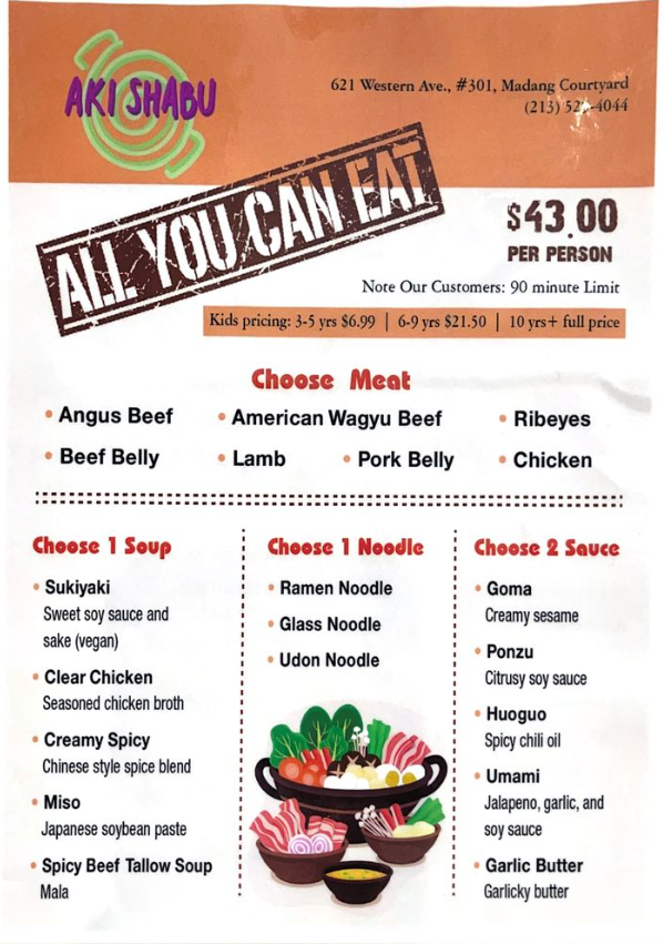 Aki Shabu Ktown Menu