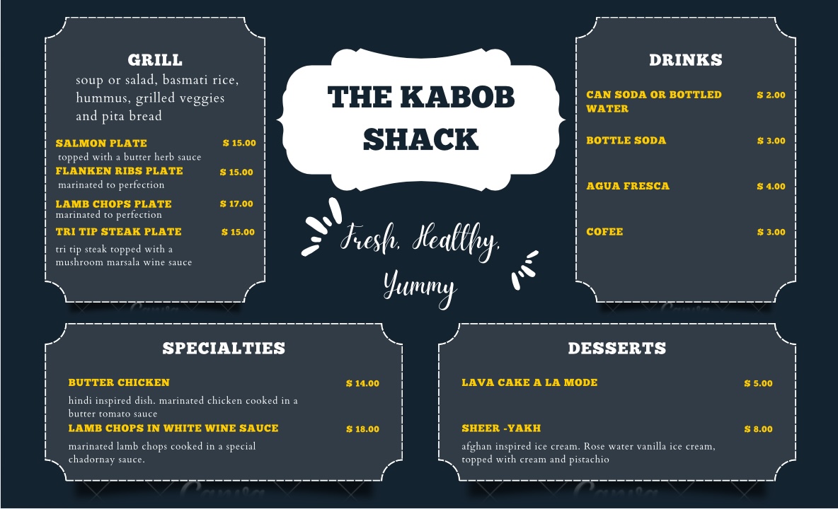 The kabob shack Menu
