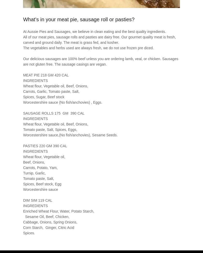 Aussie Pies And Sausages Menu