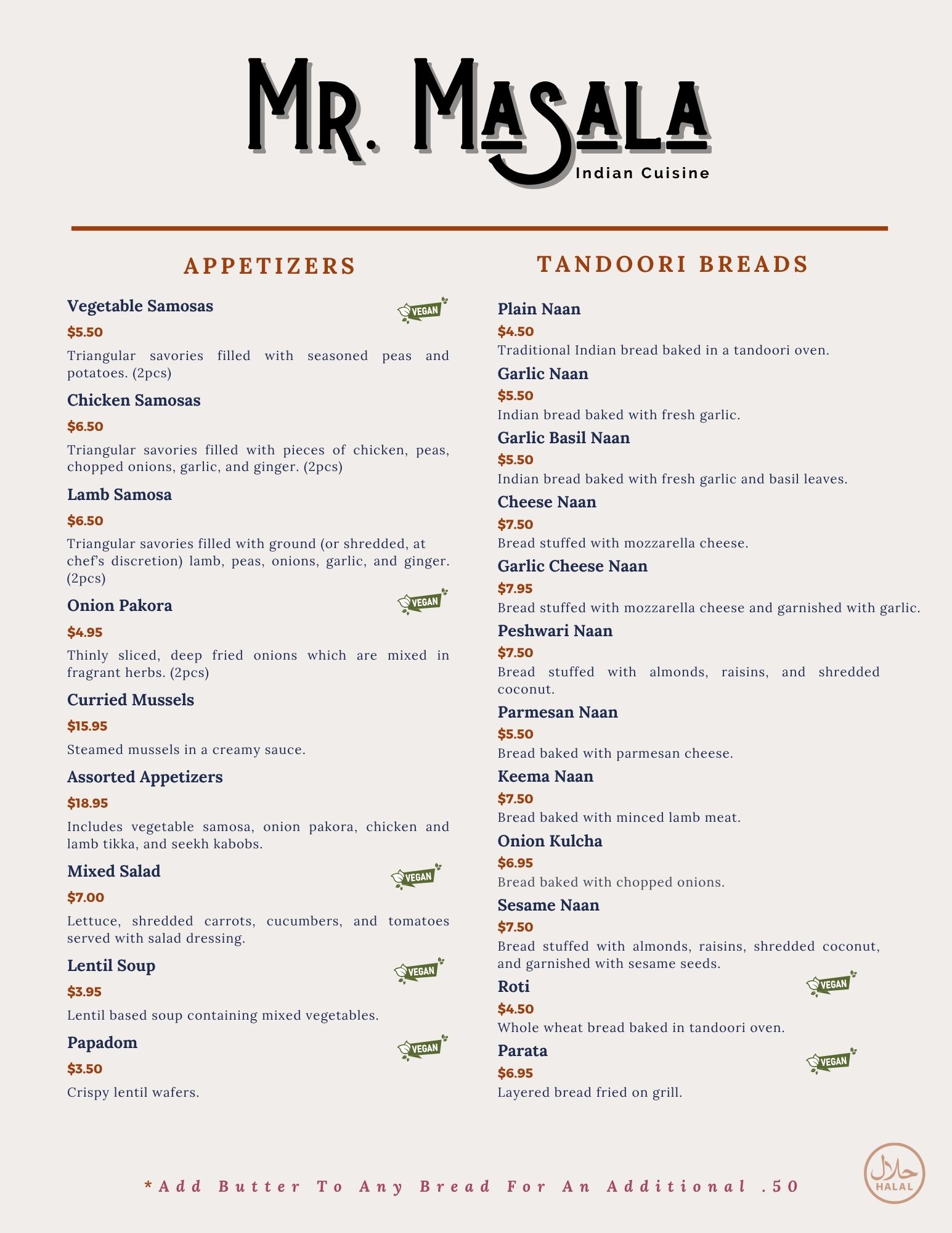 Mr Masala - Sunset Menu