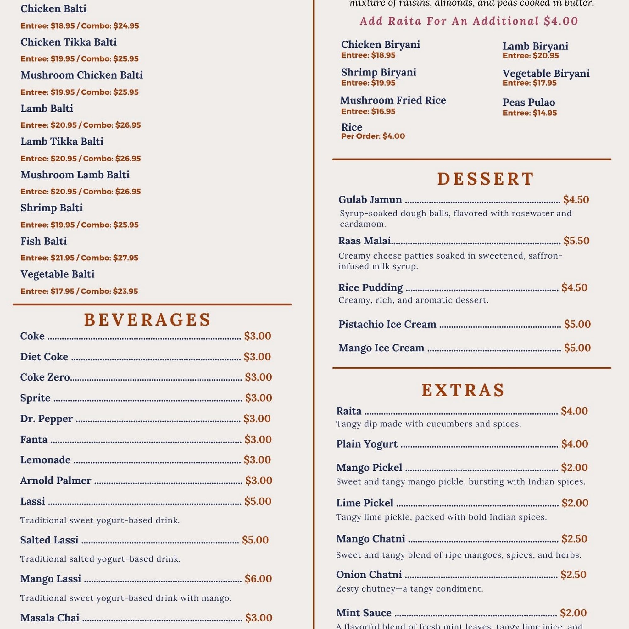 Mr Masala - Sunset Menu