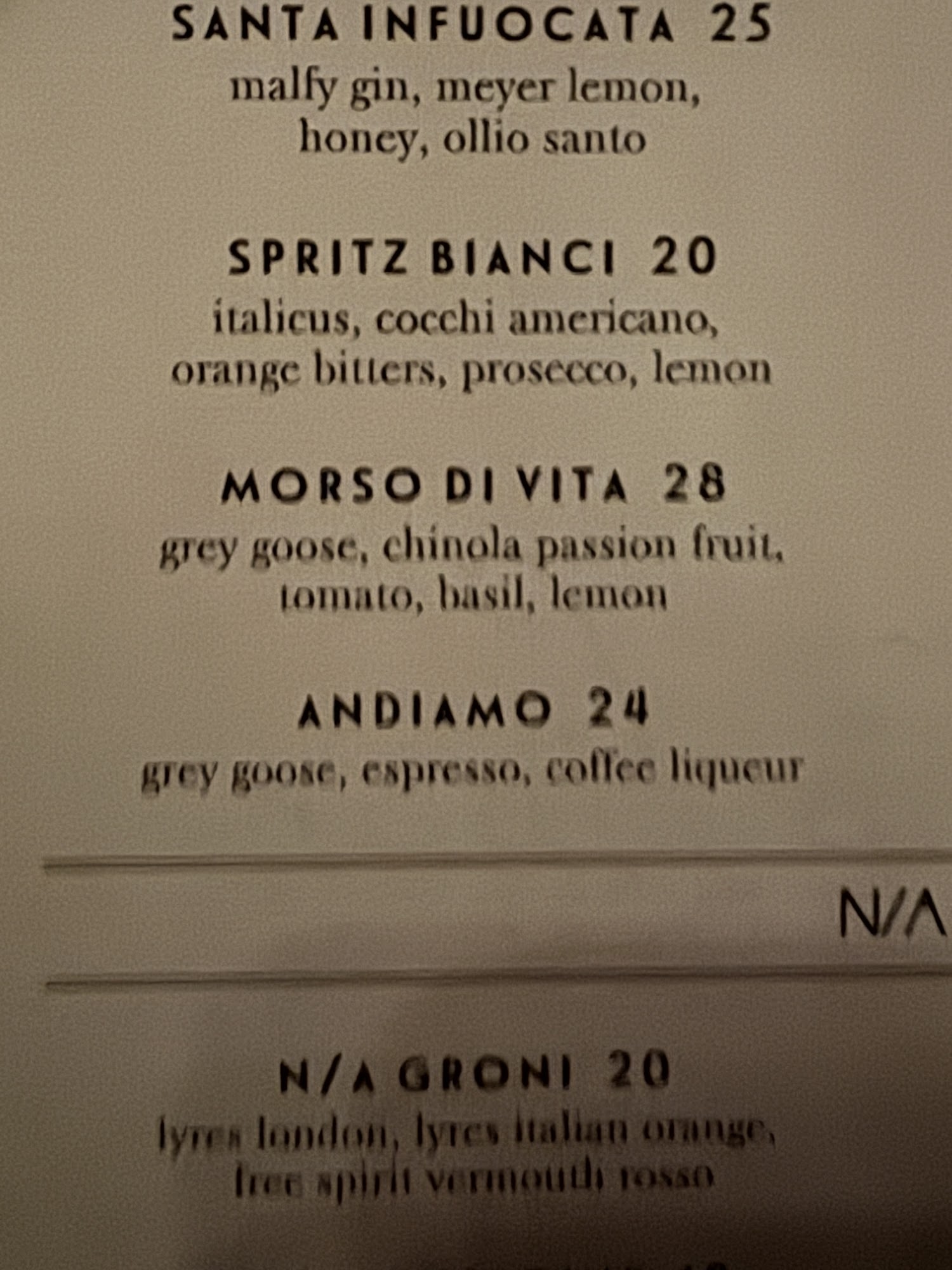 Bar Avoja Menu