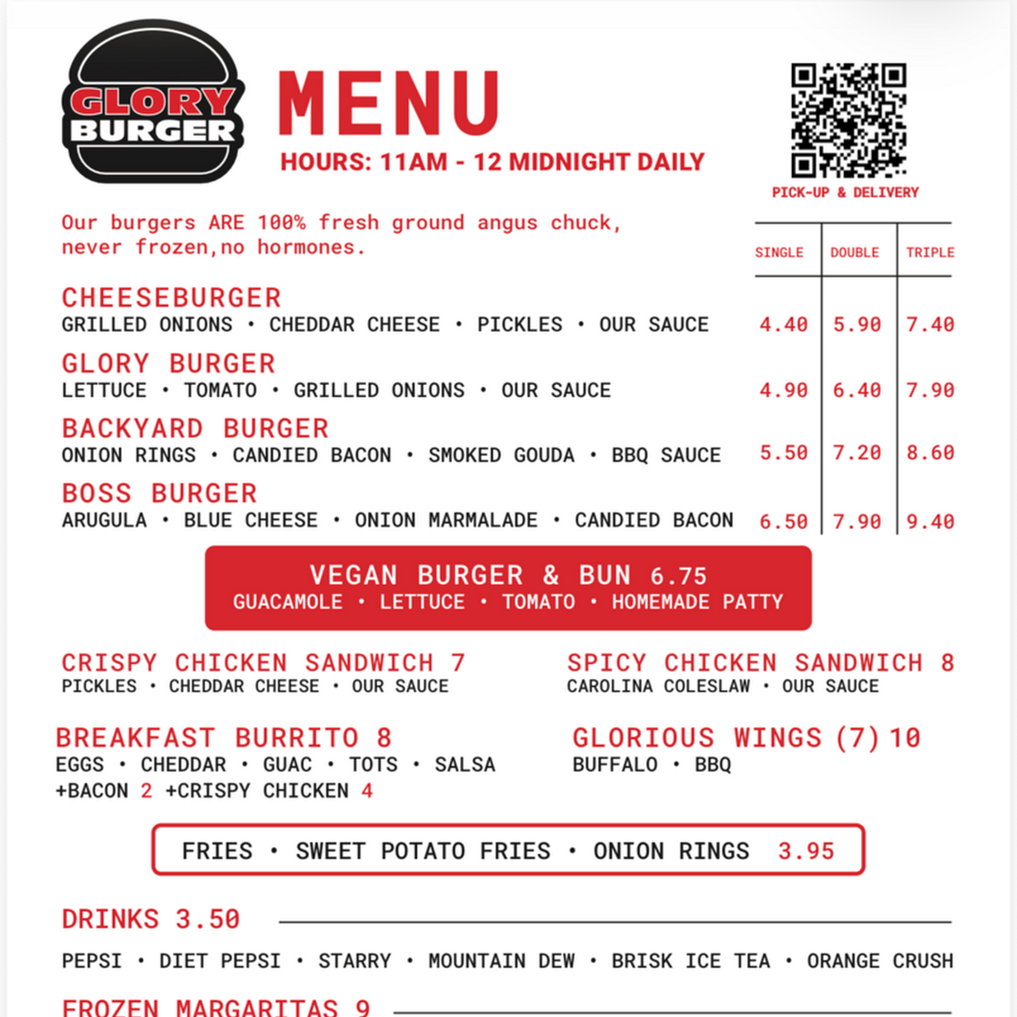 Glory Burgers Menu