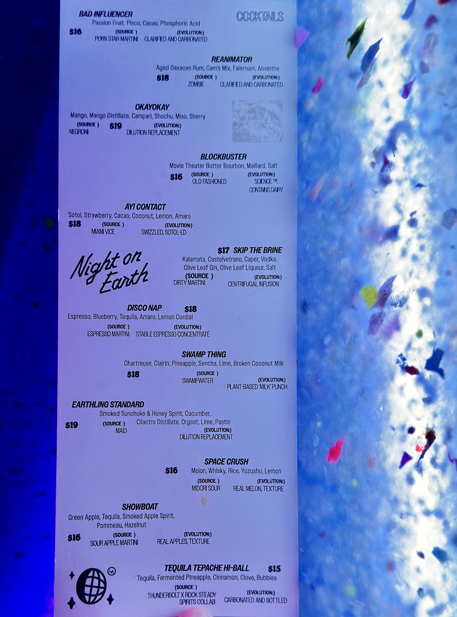 Night on Earth Menu