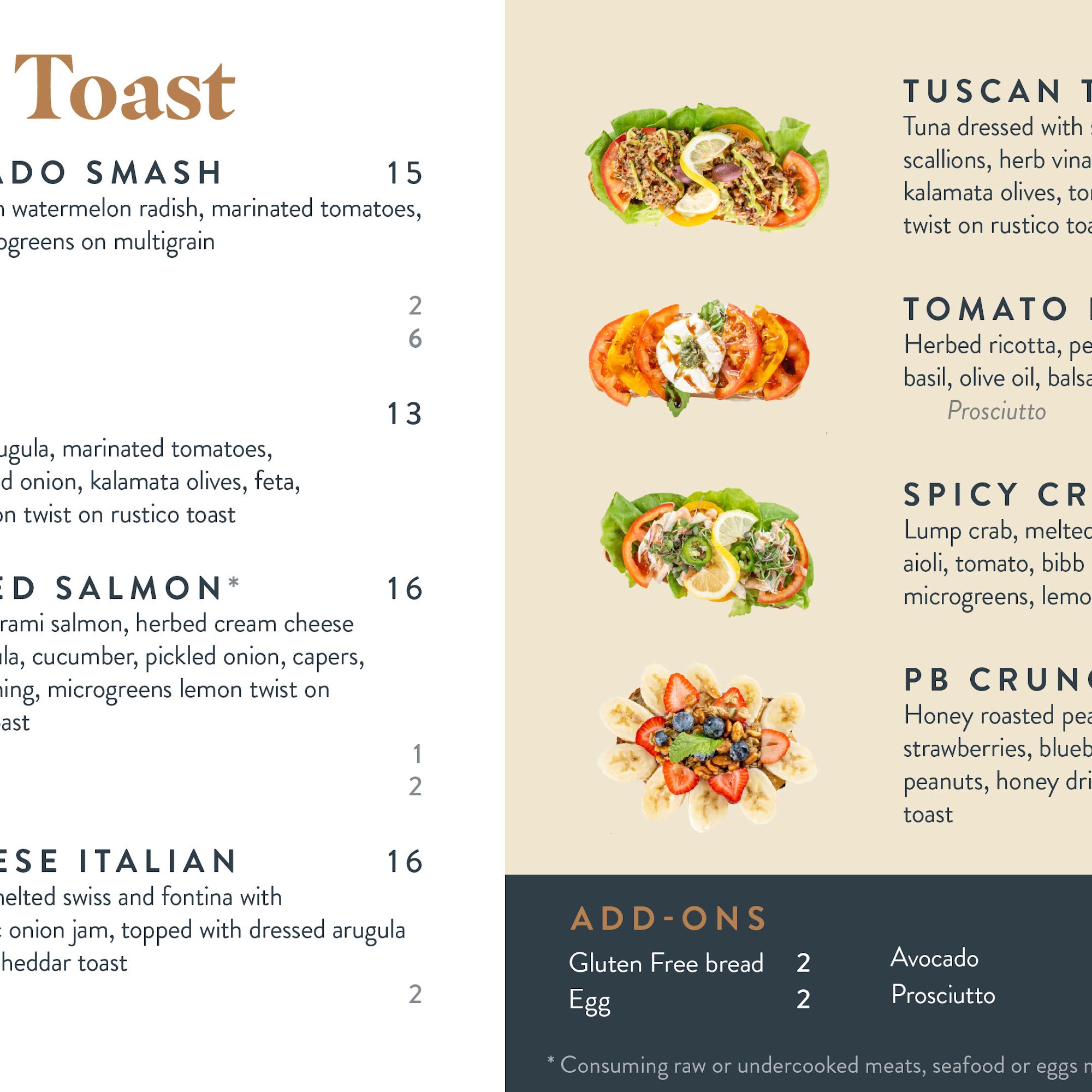Toastique Menu