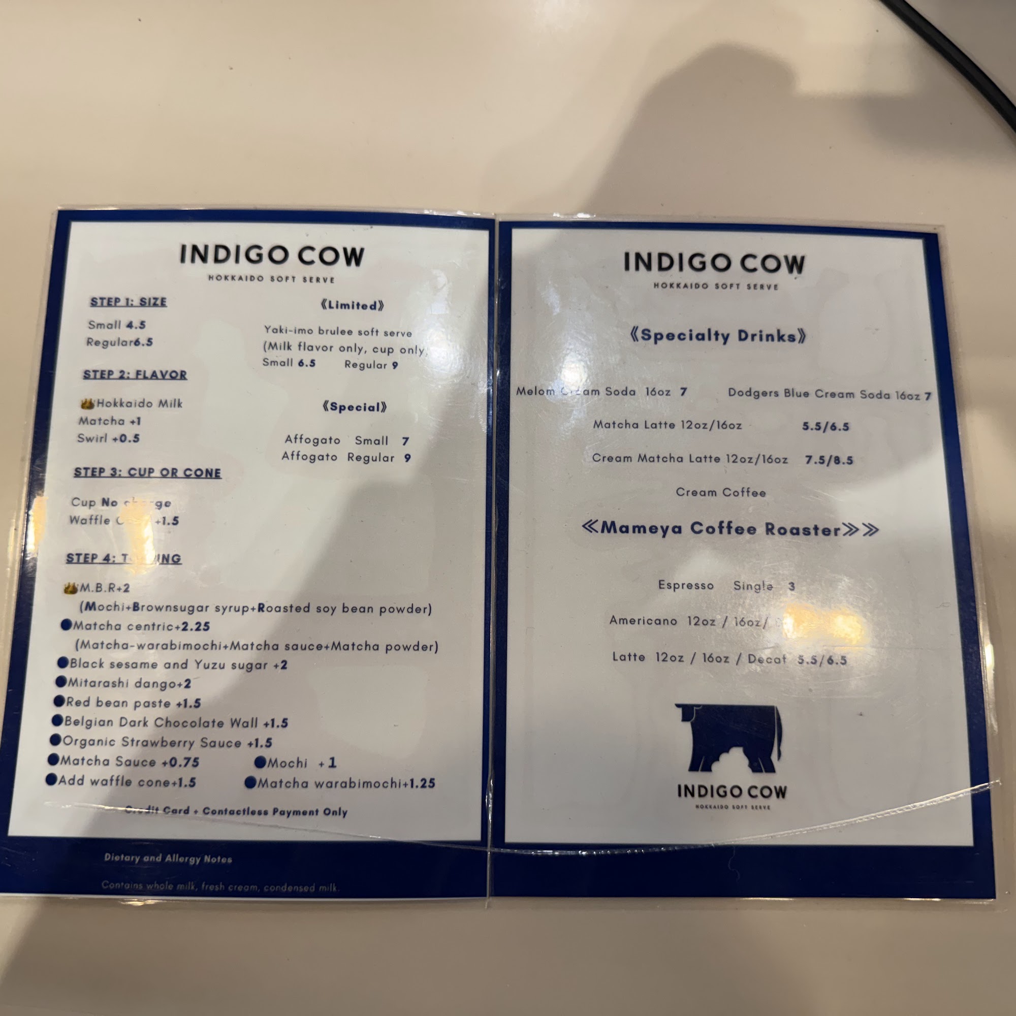Indigo Cow Menu