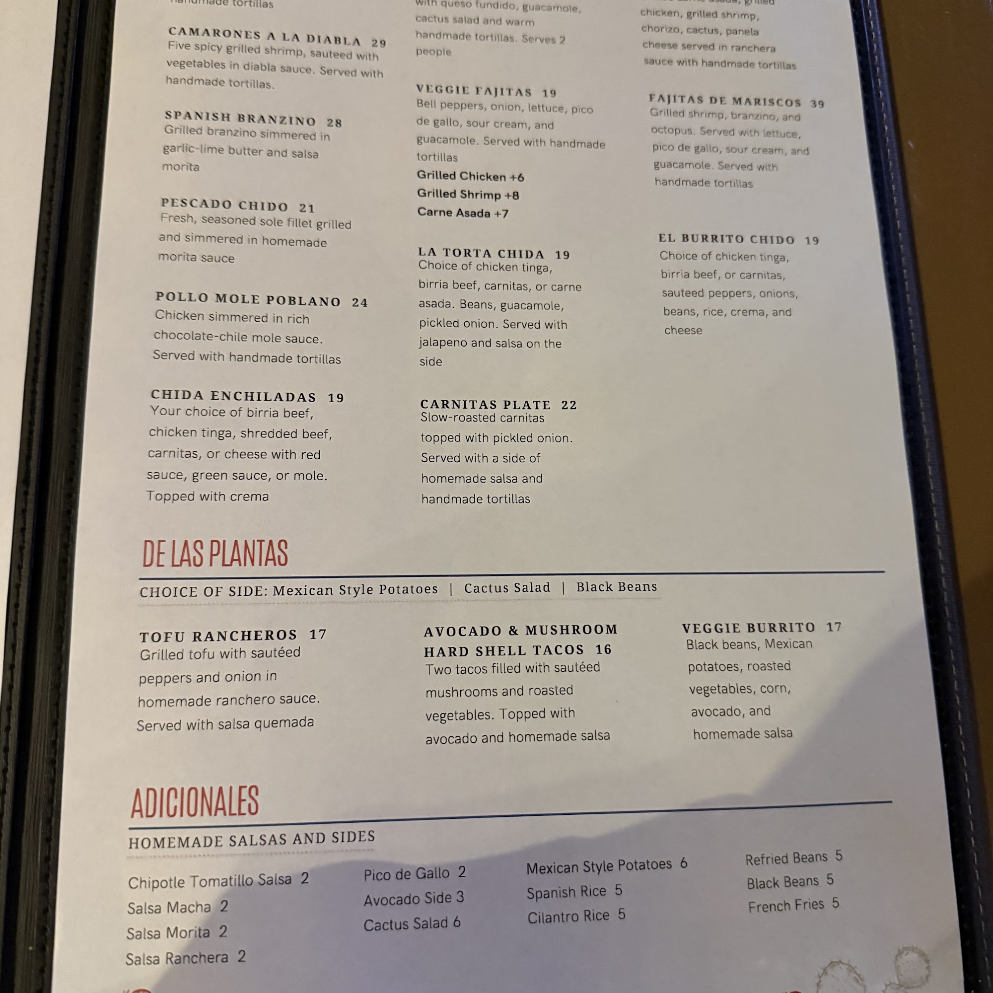 Casa Chida Menu