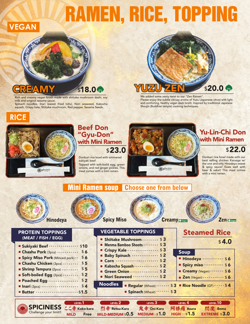 HINODEYA Ramen & Bar Palms Menu