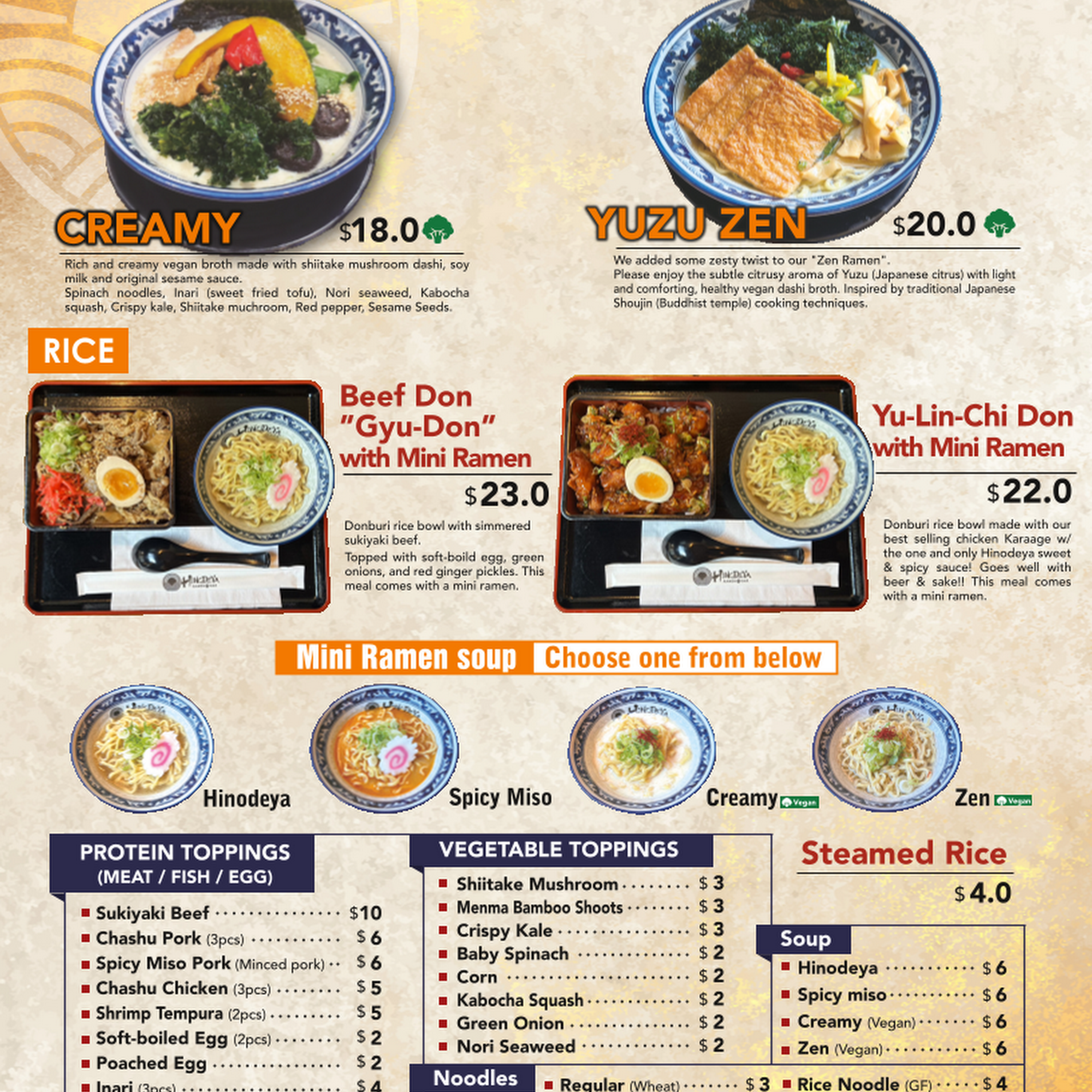 Hinodeya Ramen Palms Menu