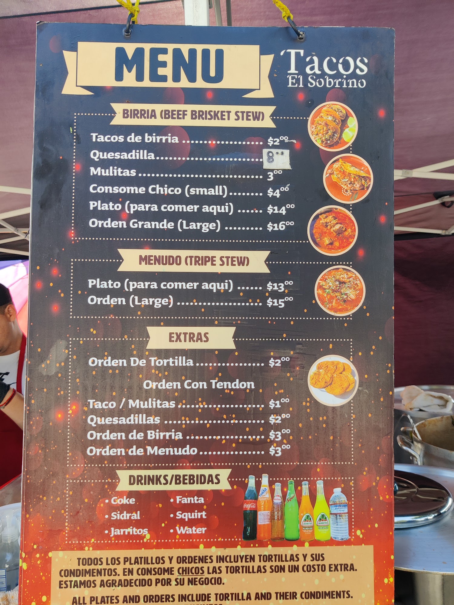 Tacos El Sobrino Menu