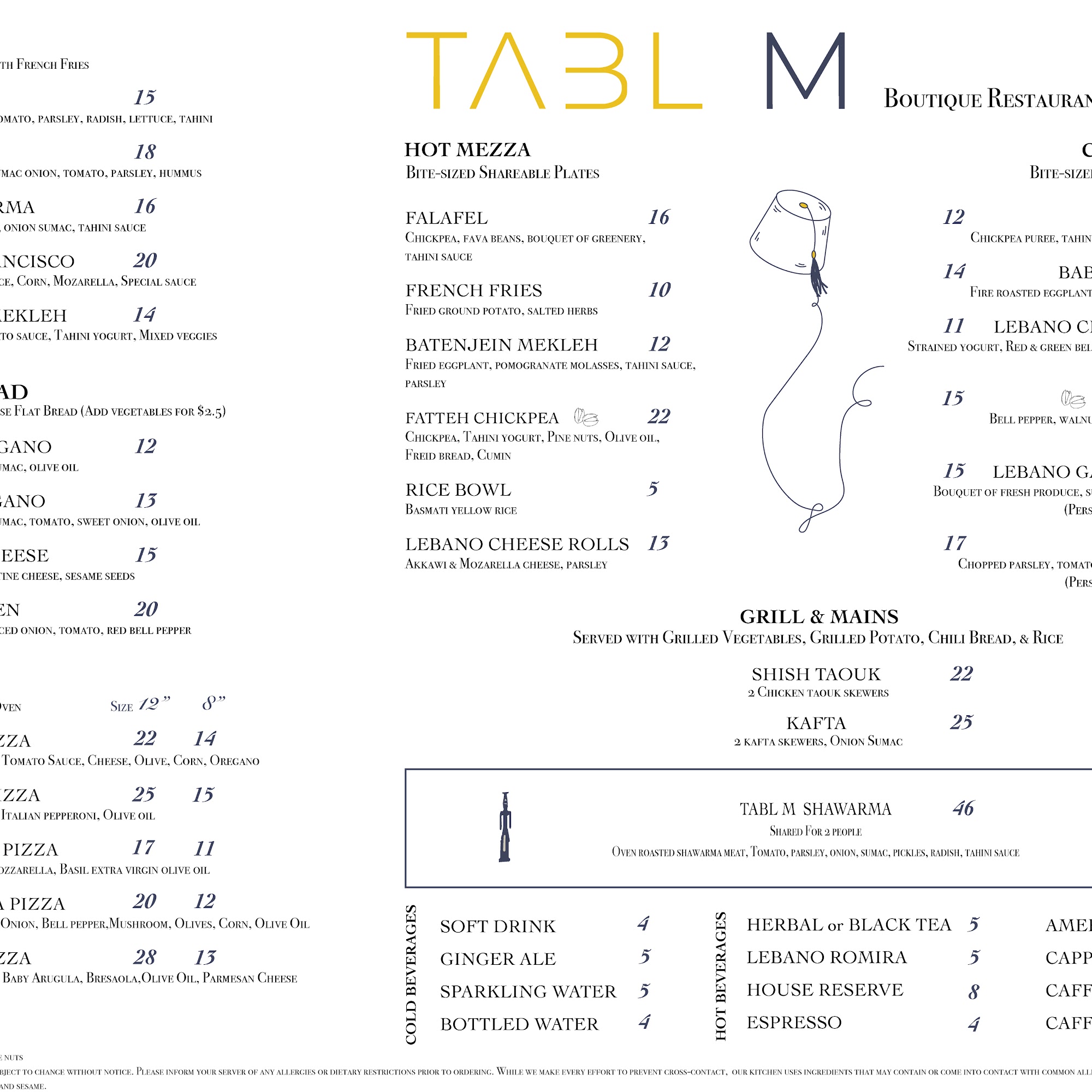 TABL M Menu