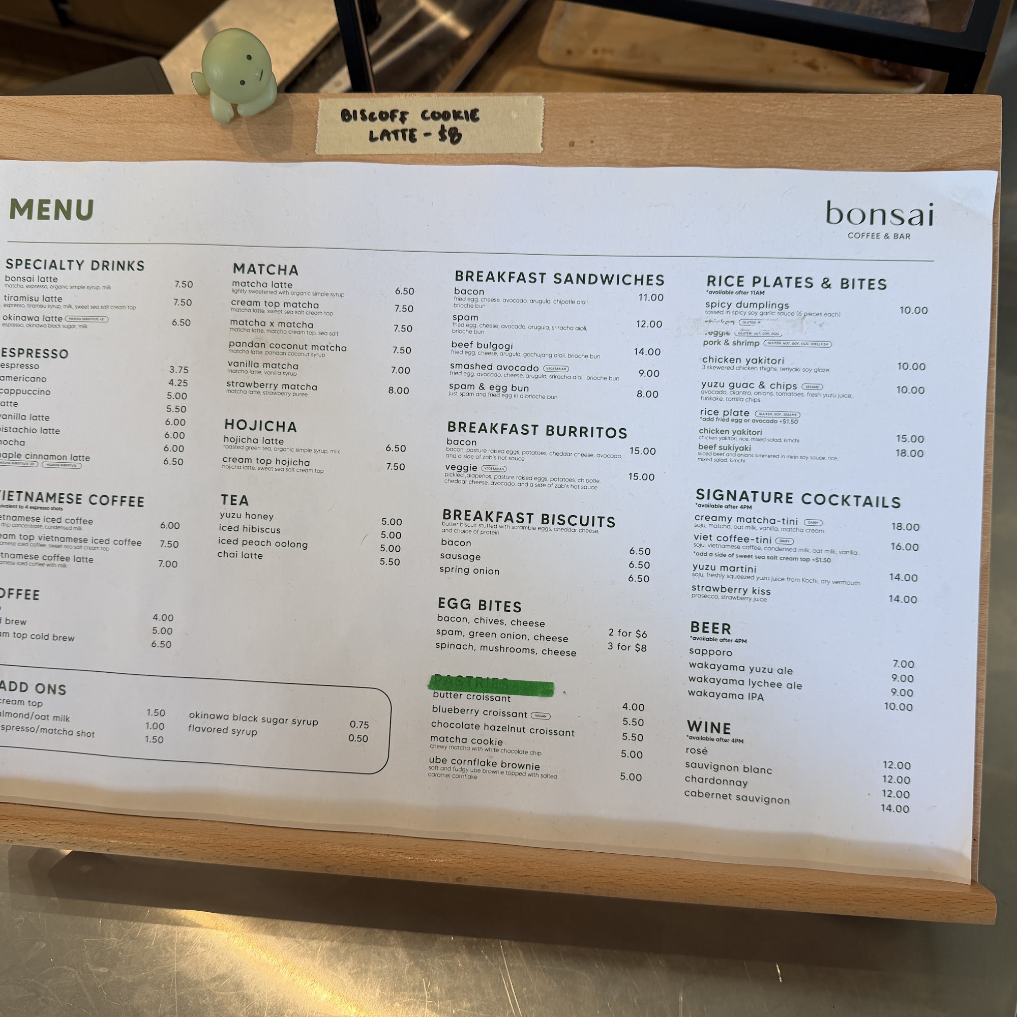 Bonsai Coffee & Bar Menu