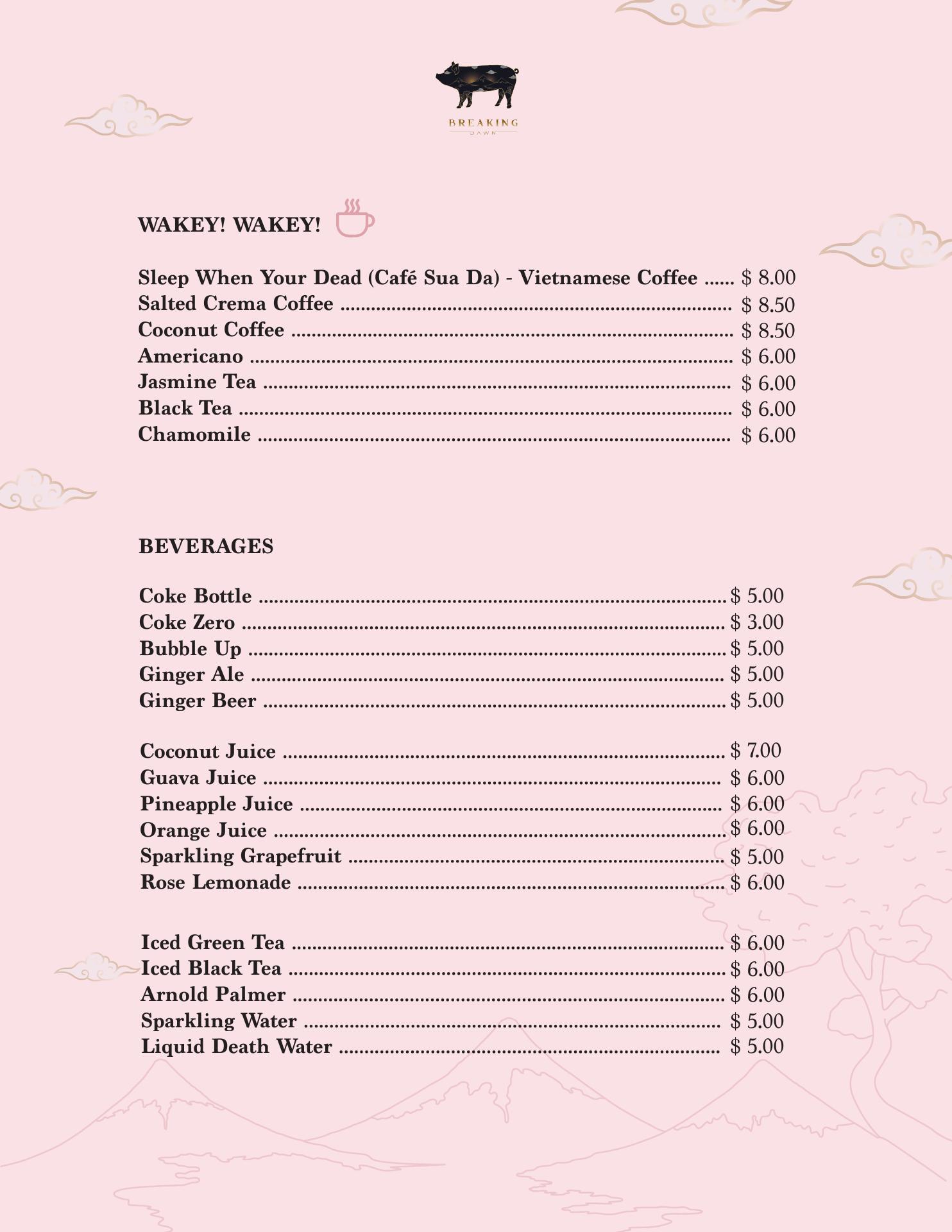 Breaking Dawn Brunch Menu