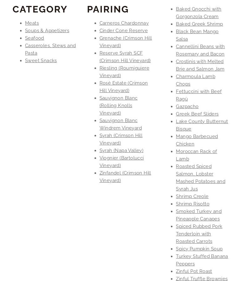 Gregory Graham Winery Menu