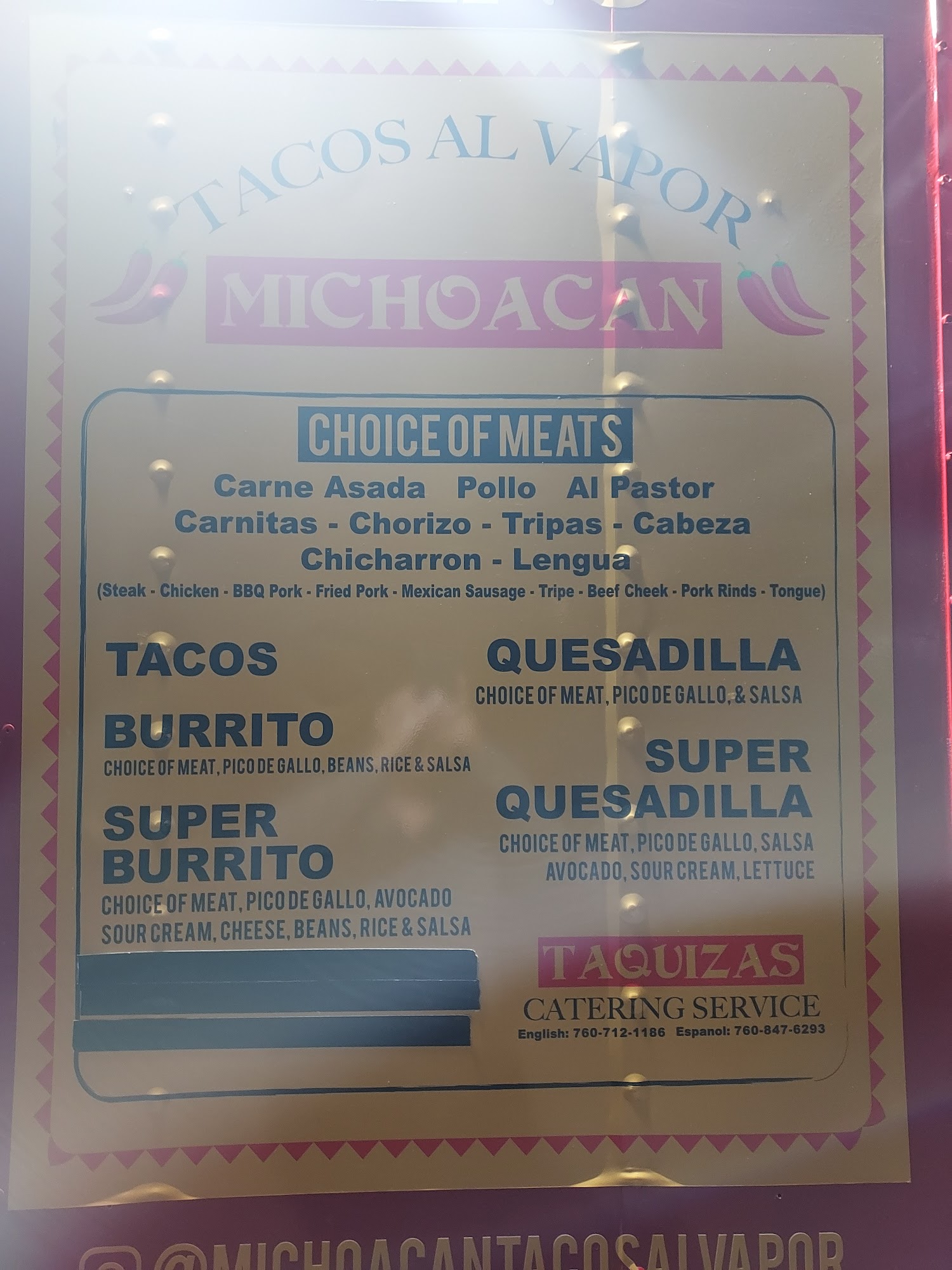 Tacos al Vapor Michoacan Menu