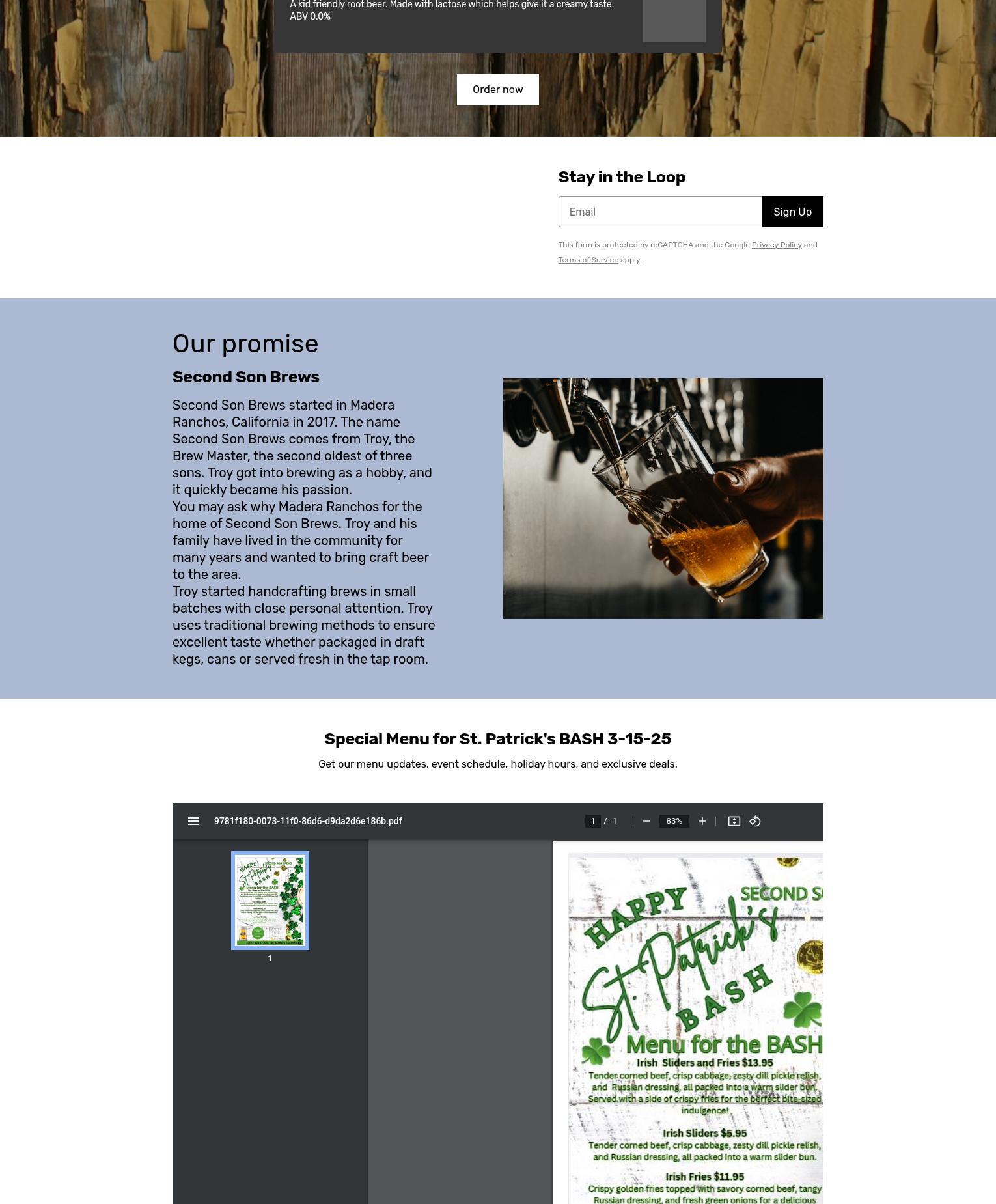 Second Son Brews Menu