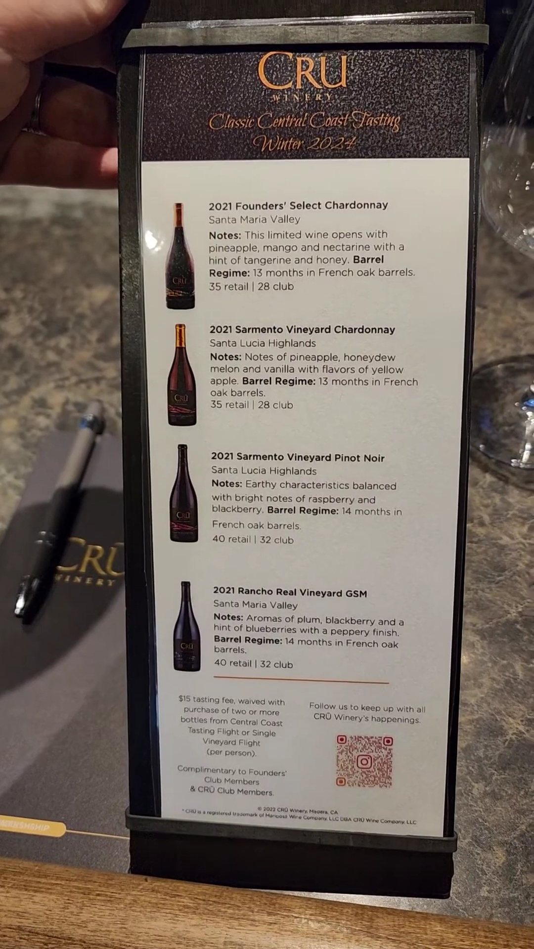 CRŪ Winery Menu