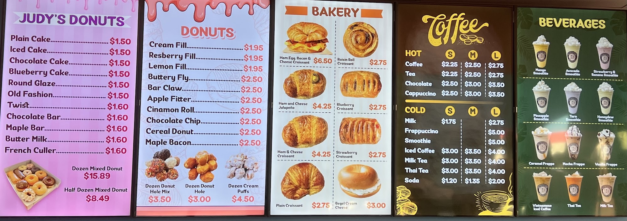 Judy's Donuts Menu