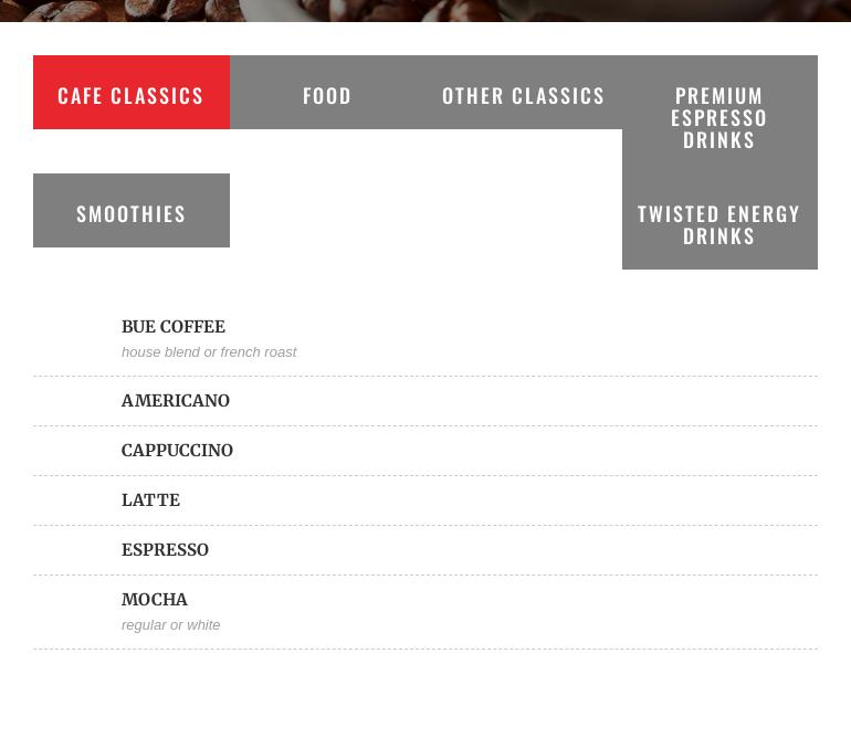 Bottoms Up Espresso Menu