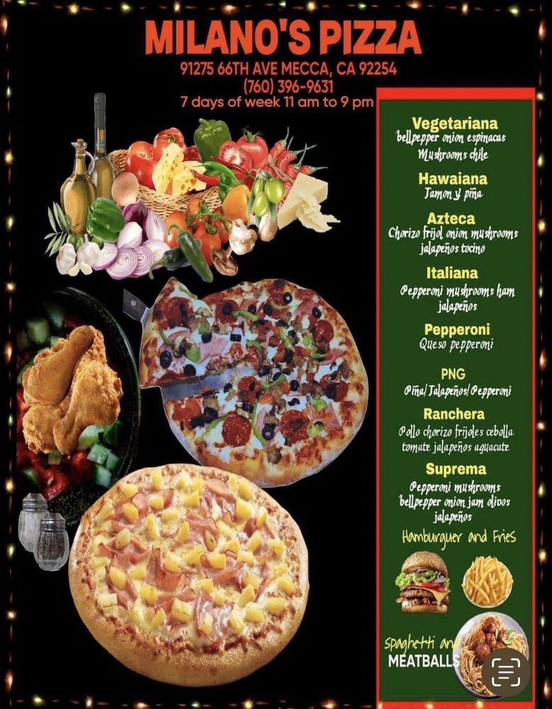 Milano's Pizza Menu