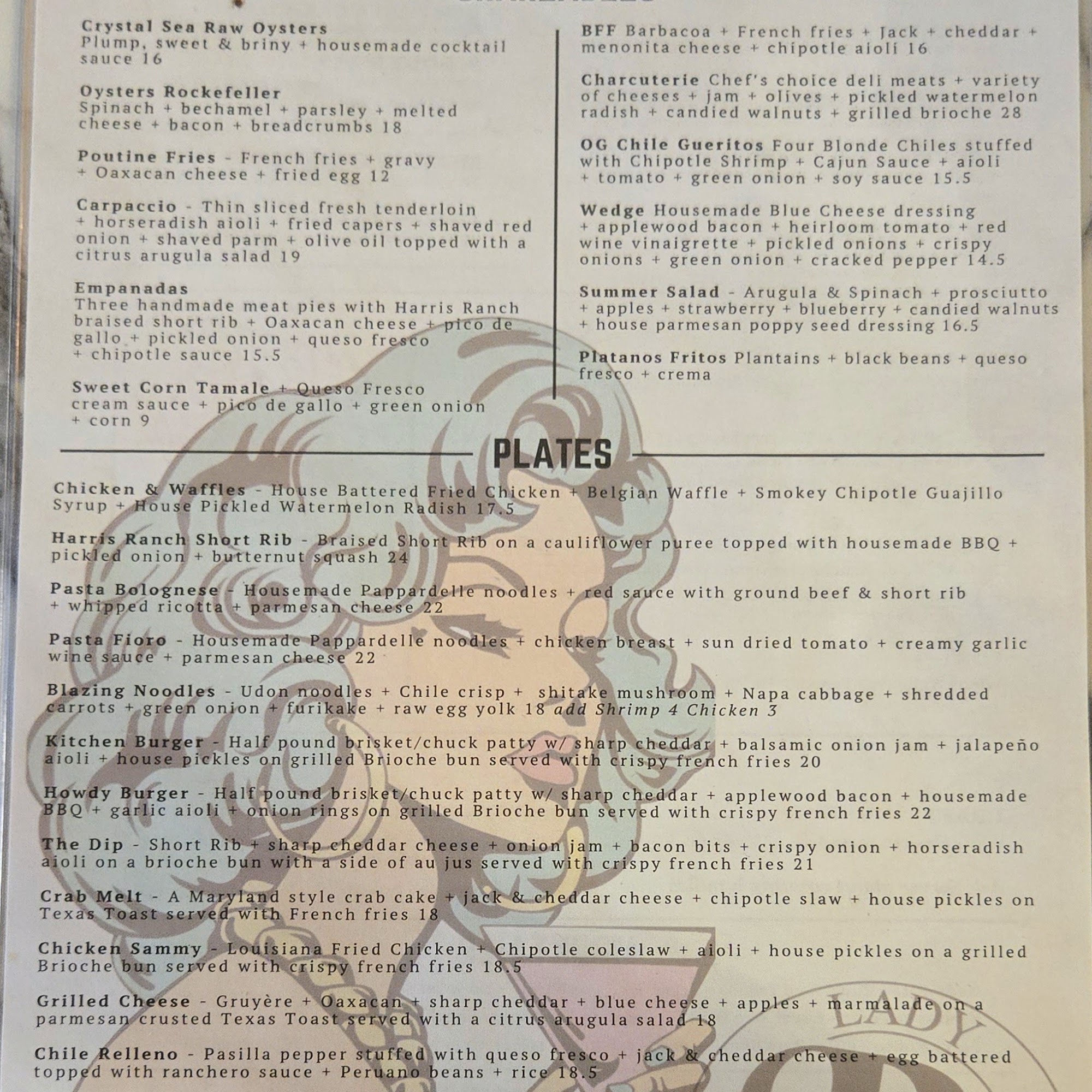 Lady R Bistro Menu