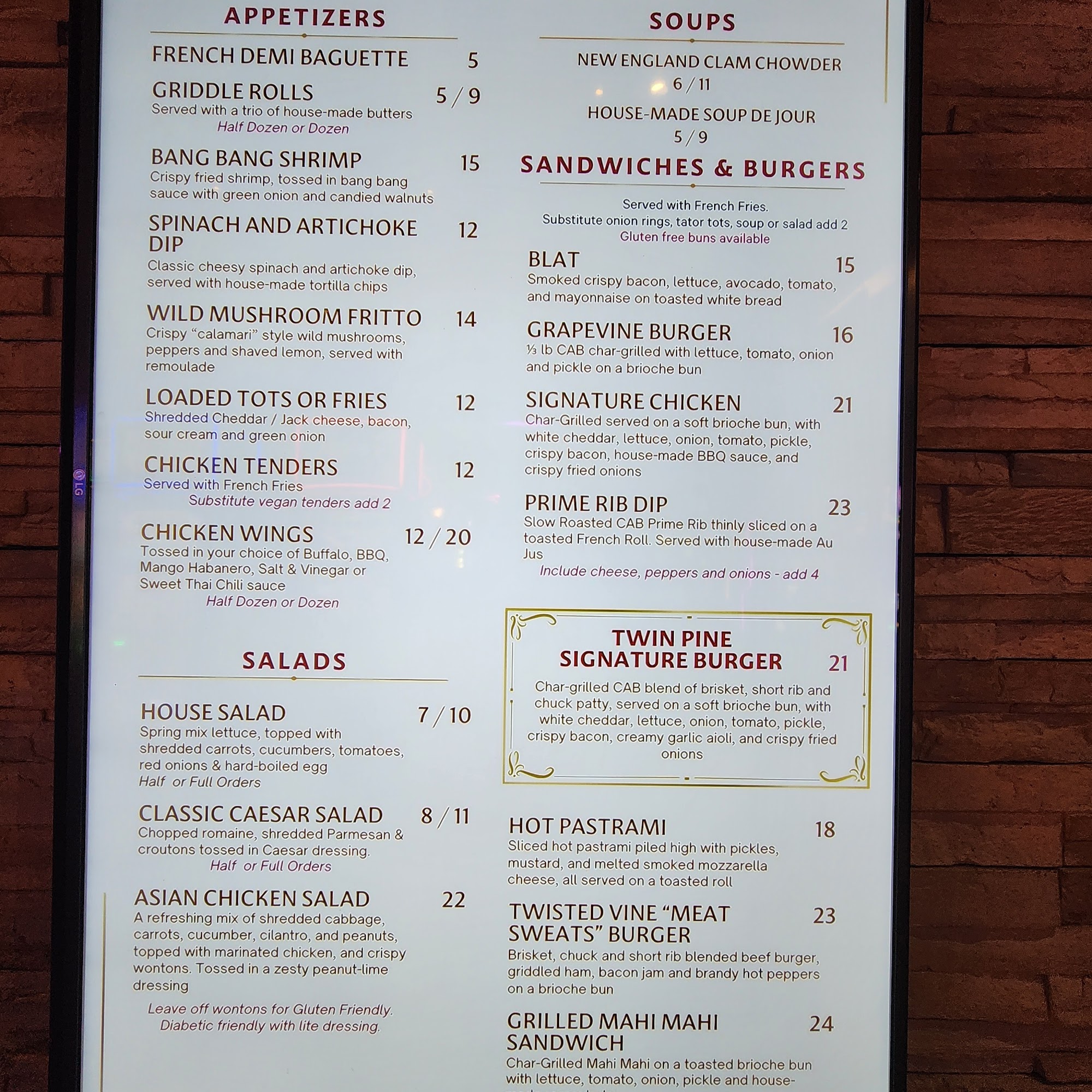 Manzanita Restaurant Menu