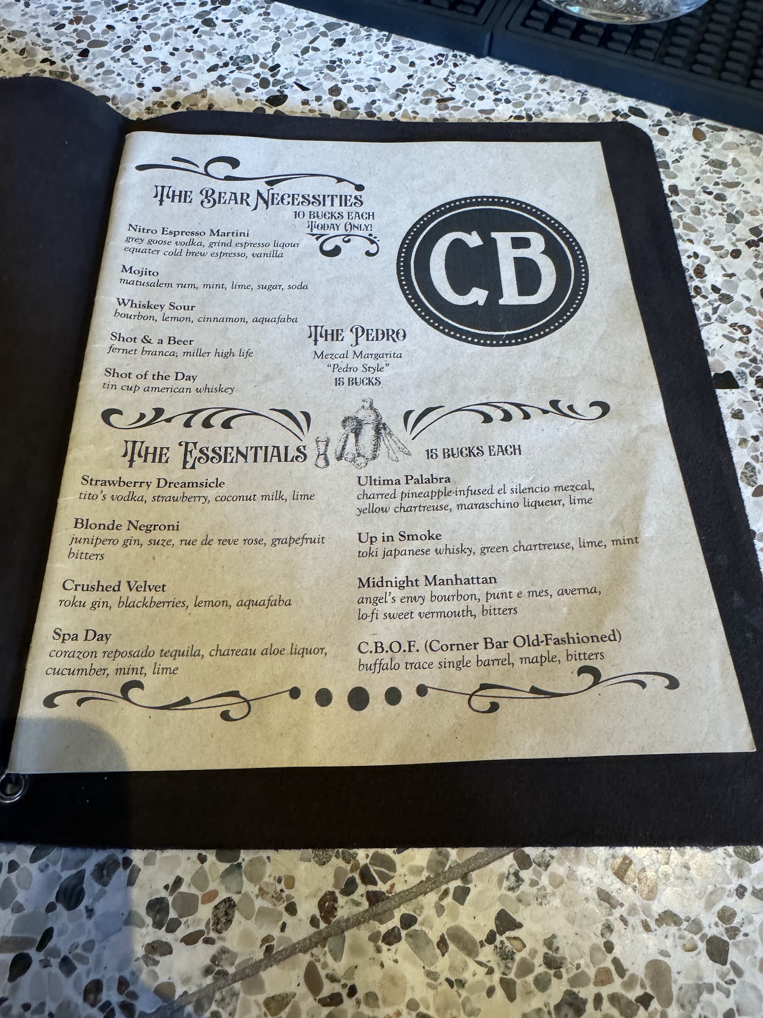 Corner Bar Menu