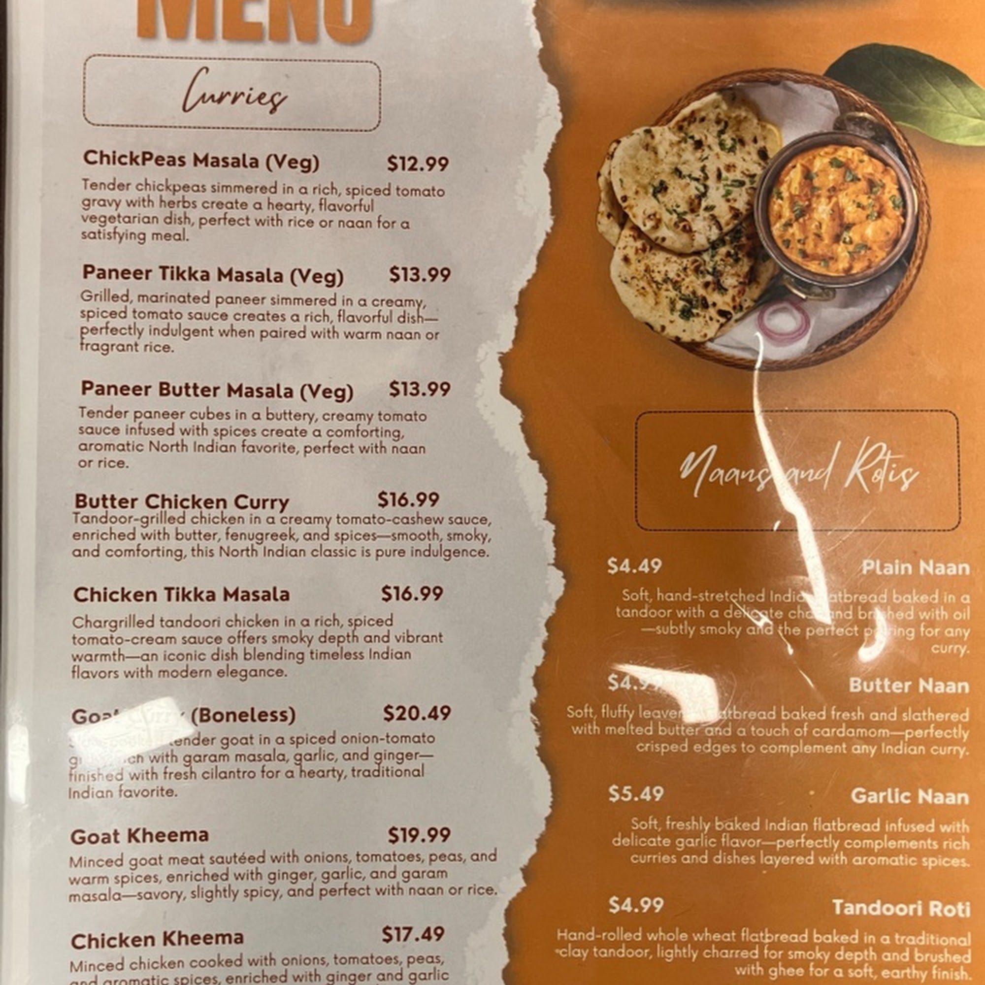 Naans & Curries Menu