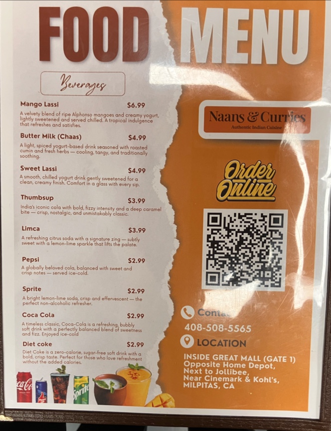 Naans & Curries Menu