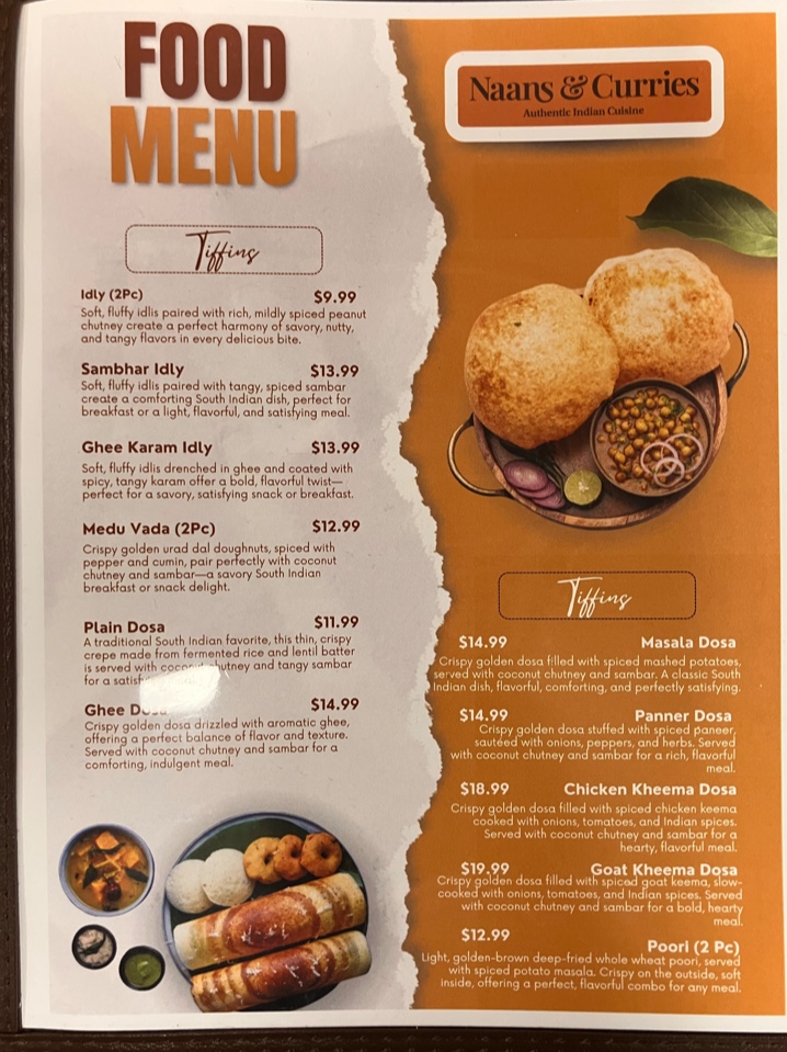 Naans & Curries Menu
