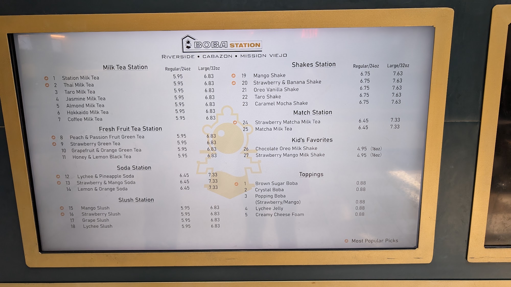 Boba Station Menu